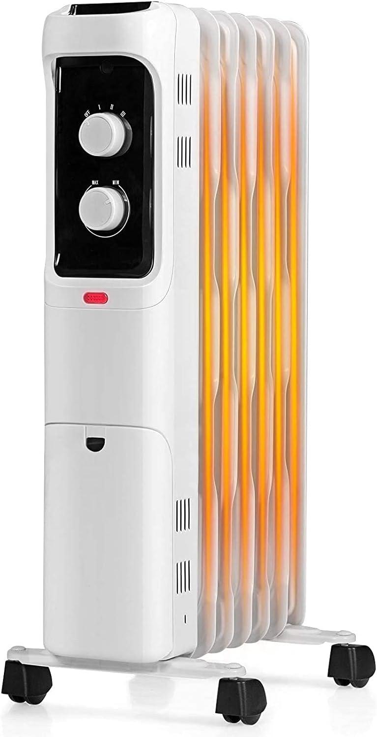 Costway 1500W Oil Filled Heater Portable Radiator Space Heater w/ Adjustable Thermostat White
