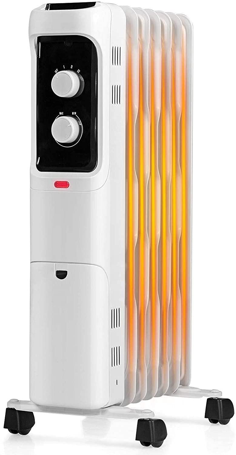 Costway 1500W Oil Filled Heater Portable Radiator Space Heater w/ Adjustable Thermostat White