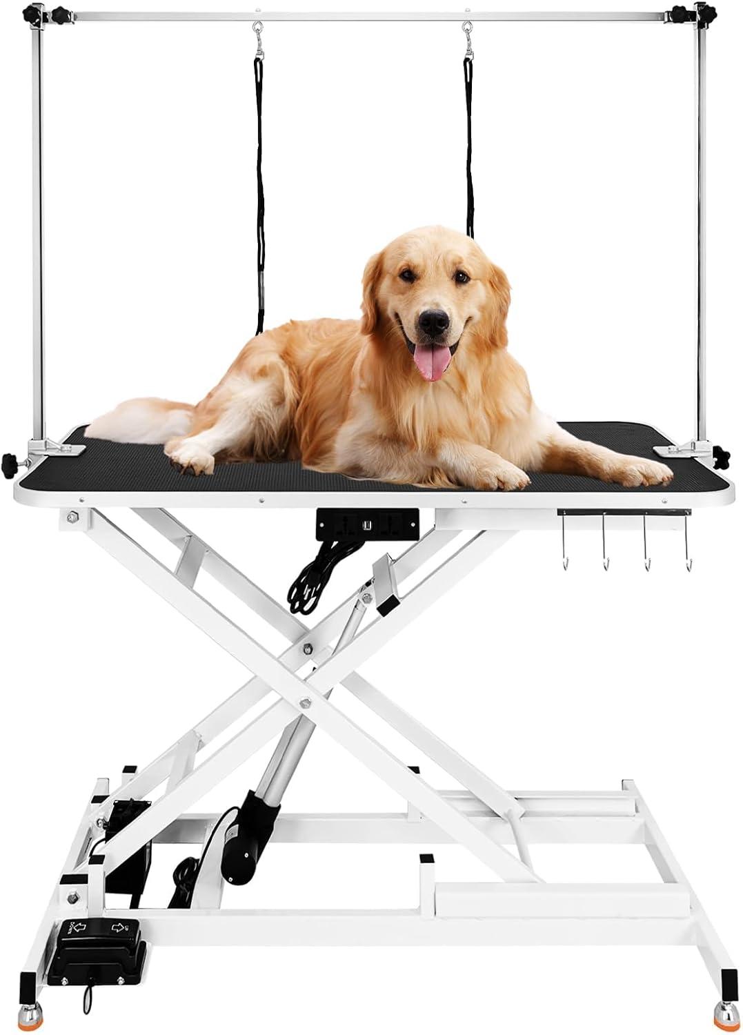 Electric Pet Grooming Table for Large Dogs 200lbs Max, Heavy Duty Hydraulic Height Adjustable Grooming Table