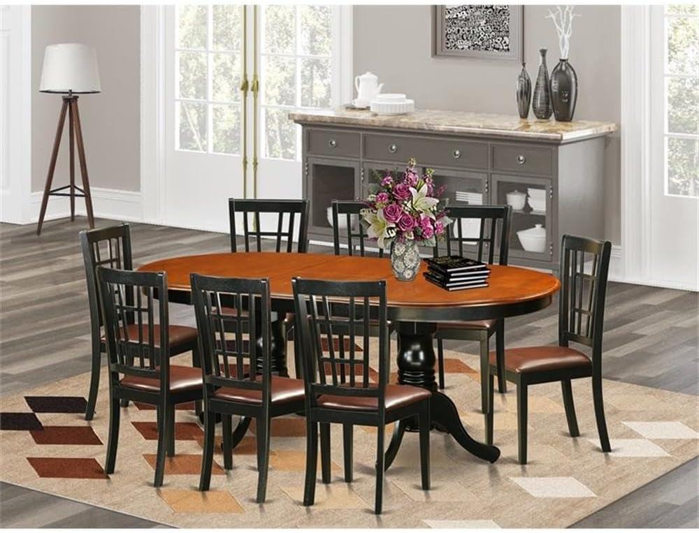 Black and Cherry 9-Piece Oval Dining Set with Faux Leather Chairs