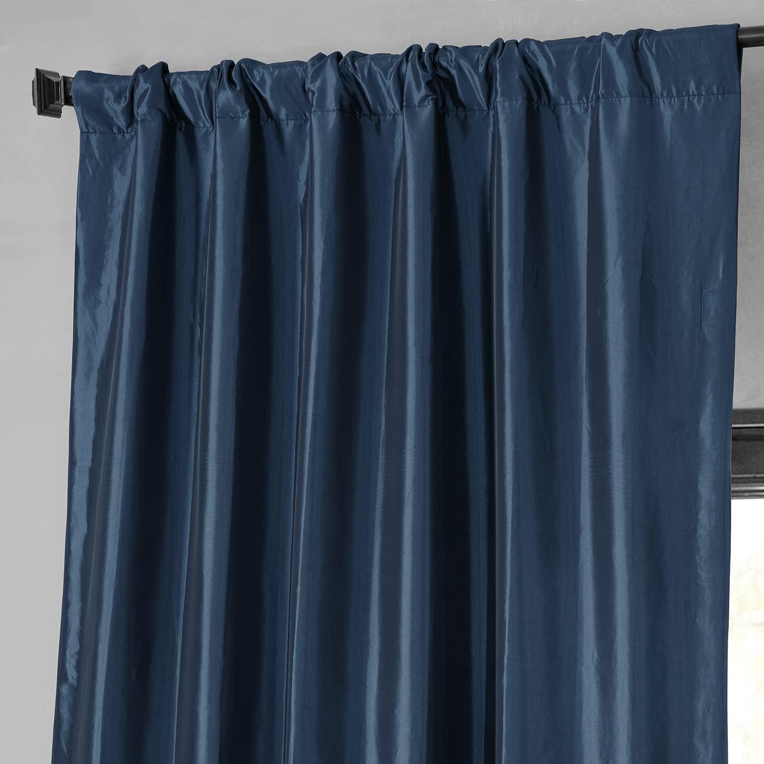Navy Blue Blackout Faux Silk Taffeta Curtain (1 Panel), Navy Blue, 50W X 108L