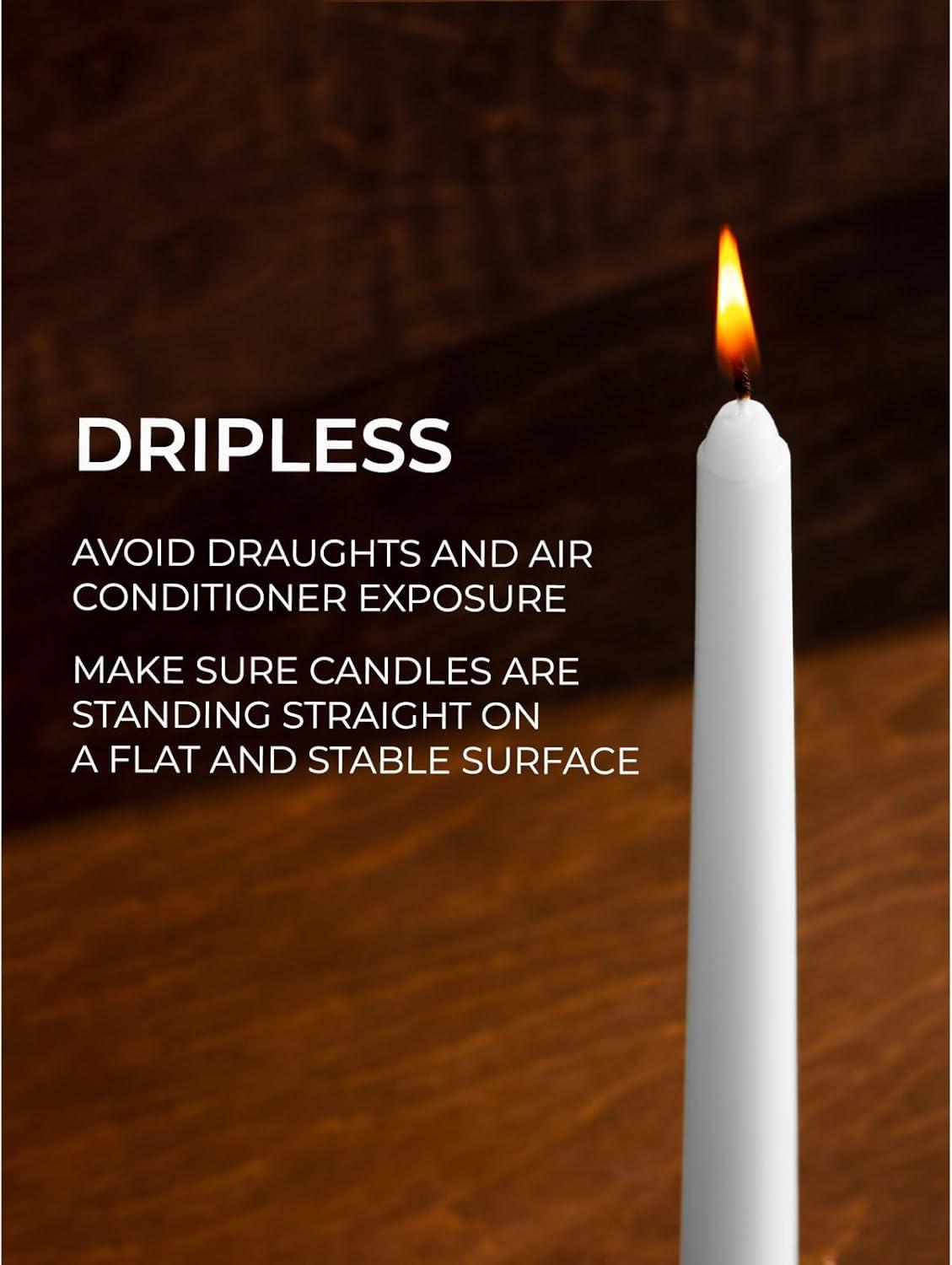 White 10-Inch Dripless Taper Candles Set of 12