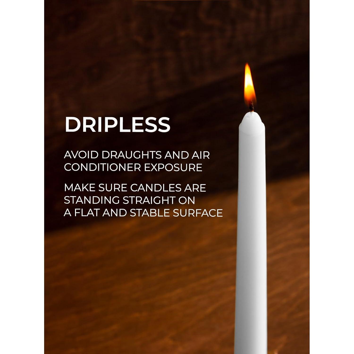 Candwax 10 inch Taper Candles Set of 4 - Dripless Taper Candles and Unscented Candlesticks - Perfect as Dinner Candles and Household Candles - White Candles