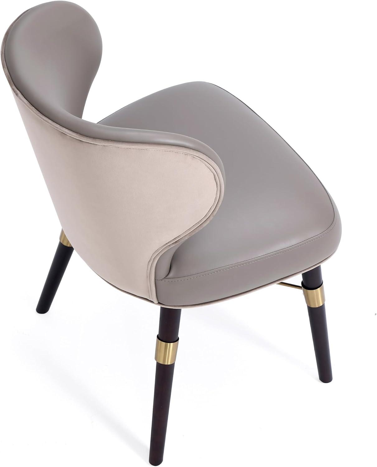 Modern Strine Dining Chair Upholstered in Velvet and Leatherette with Solid Wood Legs in Dark Taupe - Set of 2