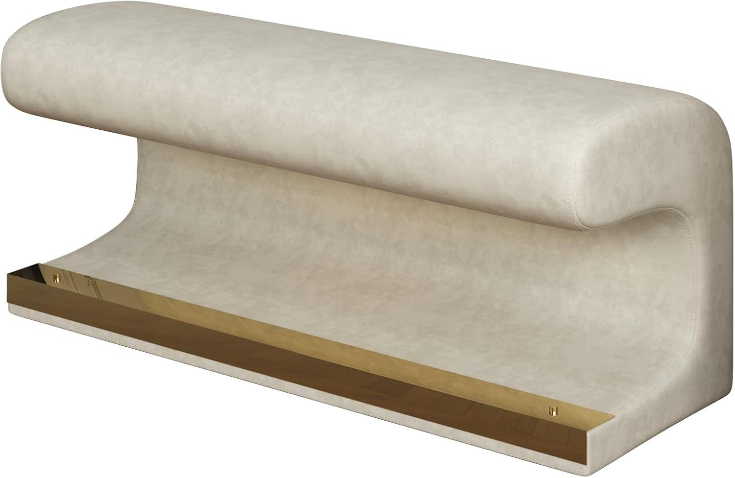 CYBORIS Modern Entryway Bench with LED Light, Leather Upholstered Ottoman for Living Room Bedroom End of Bed, Beige