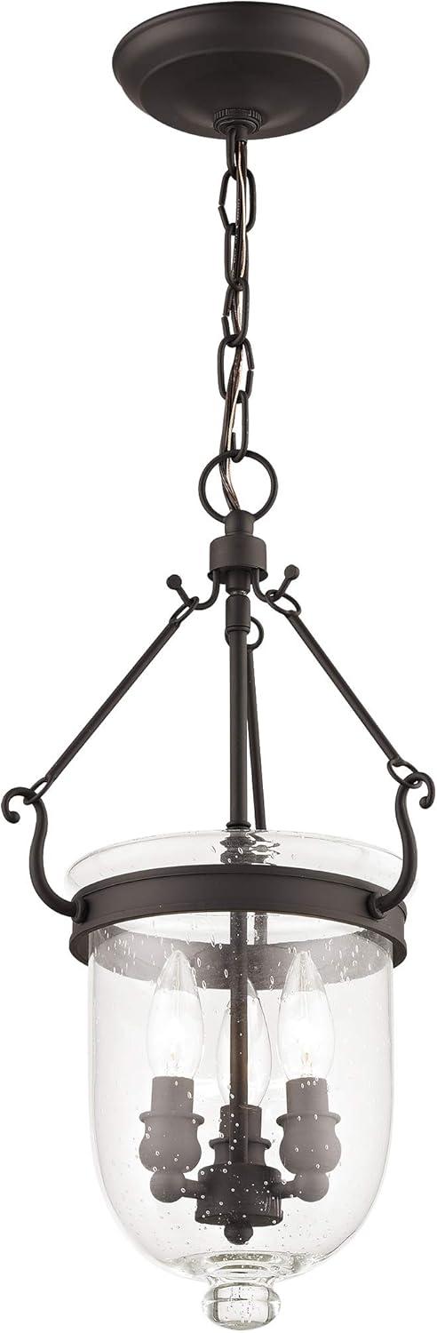 Bronze Seeded Glass 3-Light Indoor/Outdoor Bell Jar Lantern