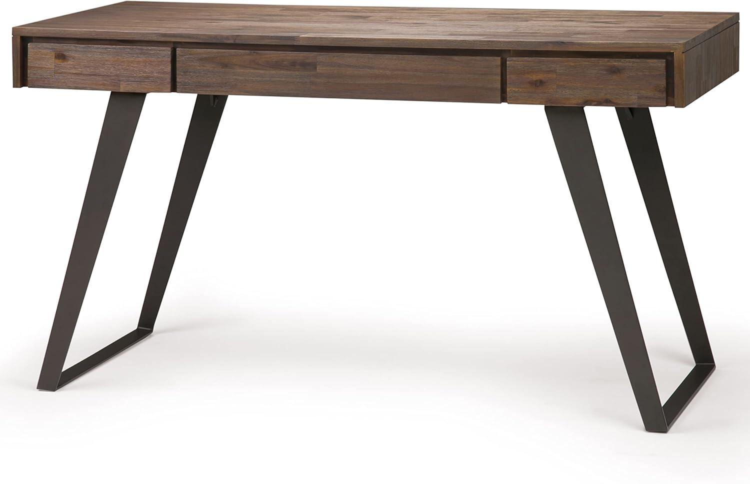 Simpli Home Lowry Solid Acacia Wood Desk, Industrial Style with Keyboard Tray and 2 Drawers