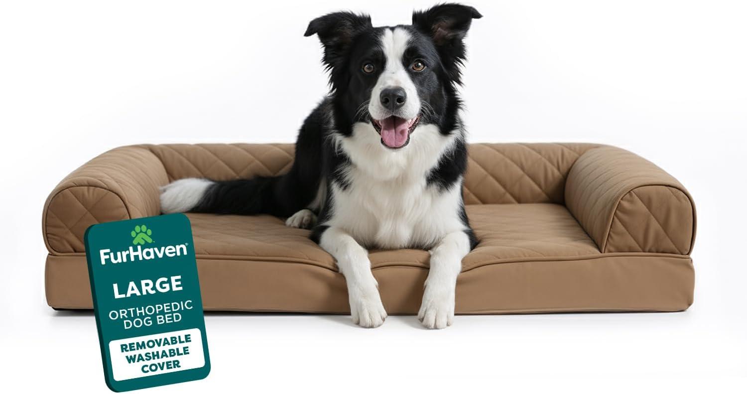 FurHaven Quilted Orthopedic Sofa Dog Bed - Large, Warm Brown
