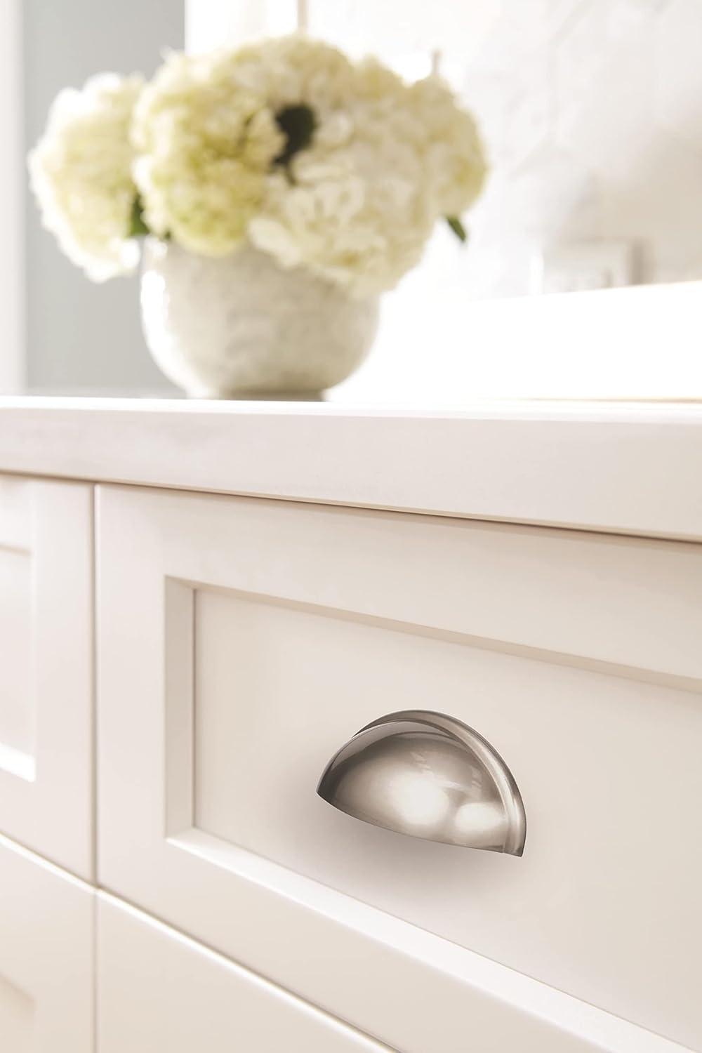 Satin Nickel Brushed Cup Pull with Mounting Hardware