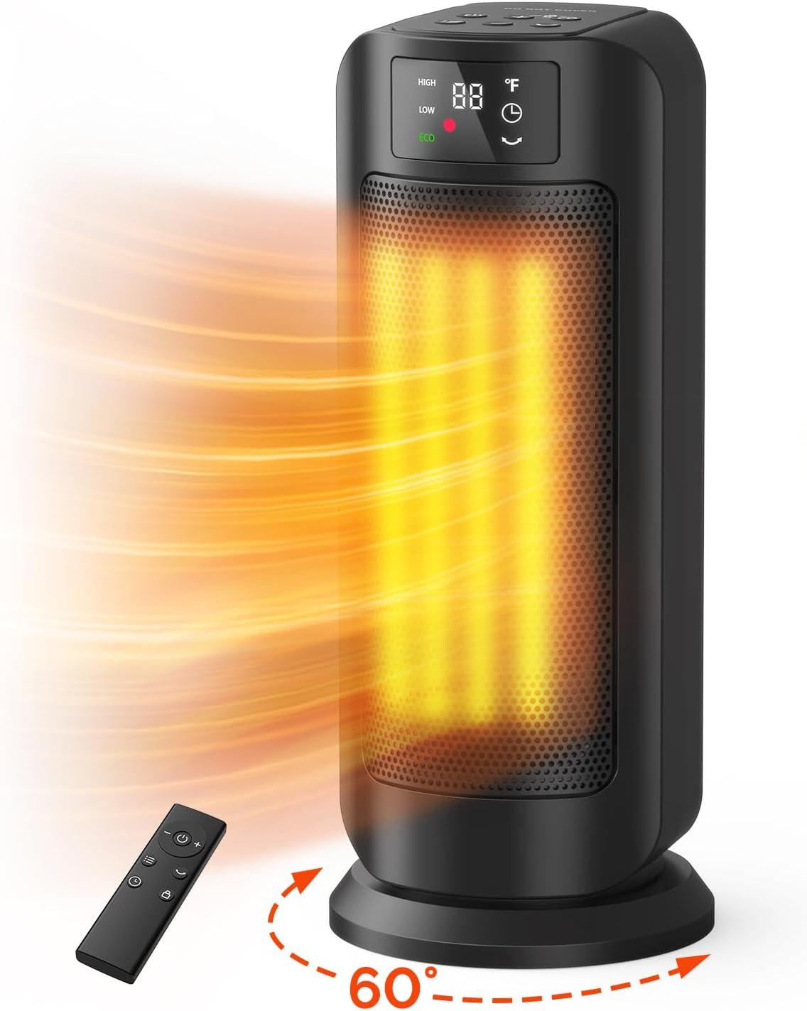 Black Ceramic Electric Tower Heater with Thermostat and Oscillation