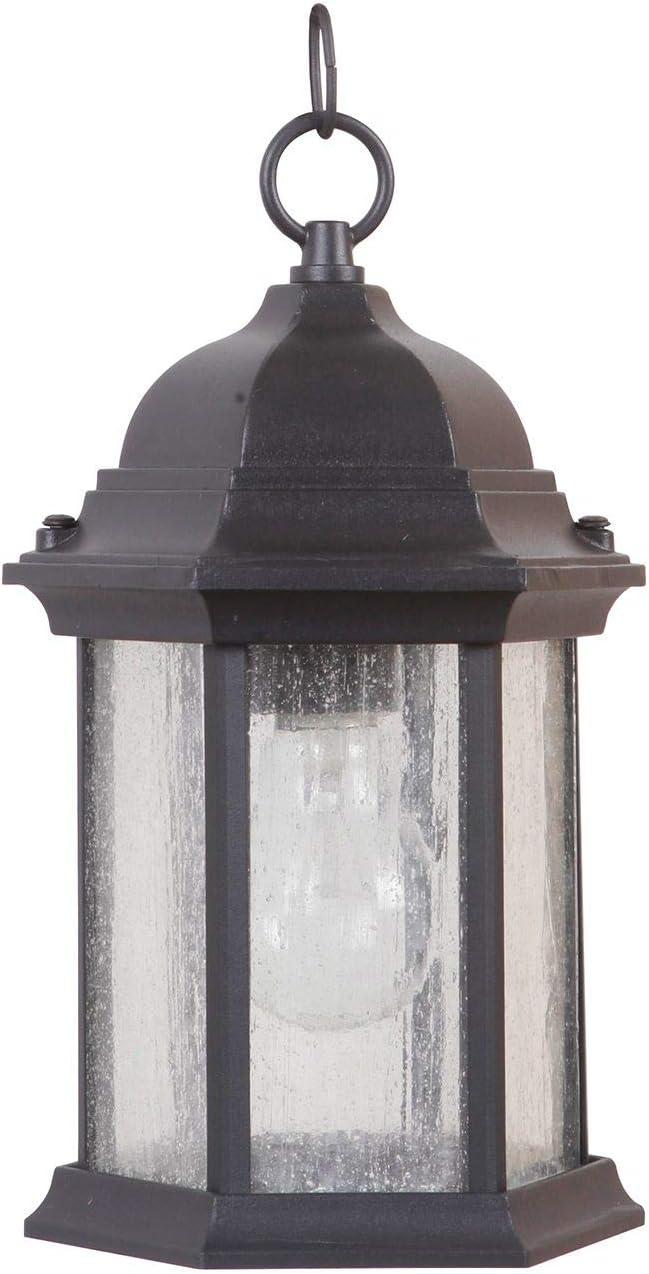 Hex Style Matte Black Aluminum Outdoor Pendant Light with Seeded Glass