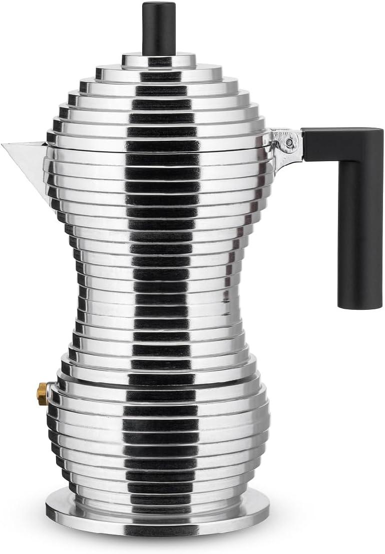 Alessi MDL02/3 B "Pulcina" Stove Top Espresso Coffee Maker in Aluminum Casting Handle And Knob in Pa, Black