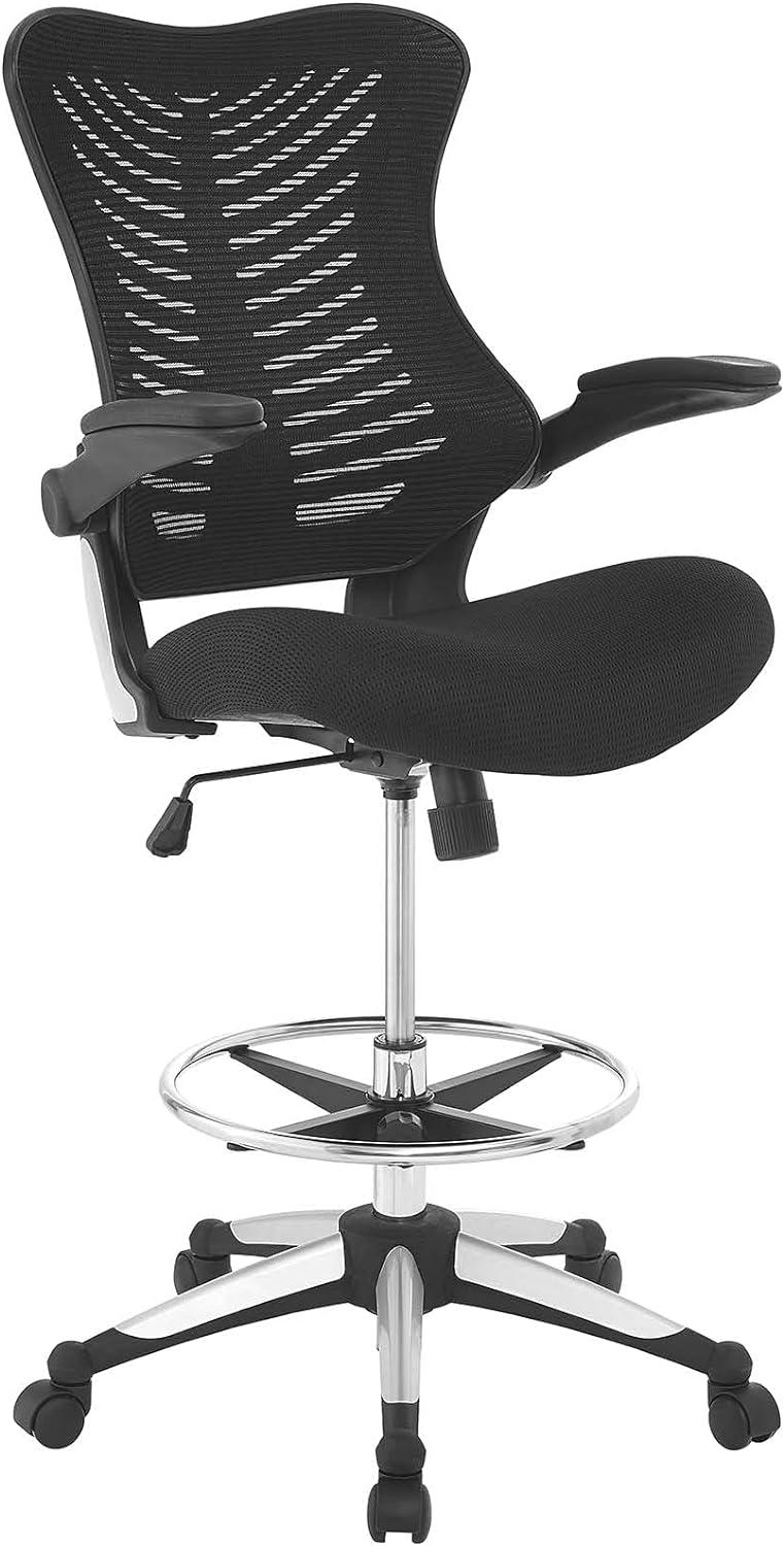 Modway Charge Drafting Chair Black: Ergonomic, Adjustable Height, Office Stool with Casters/Wheels, 265 lb Capacity