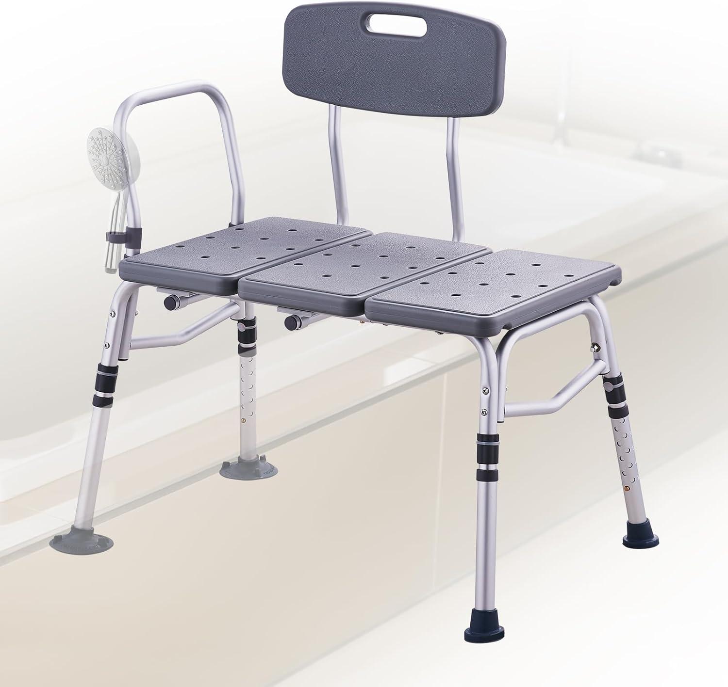 Adjustable Gray Aluminum Tub Transfer Bench with Backrest