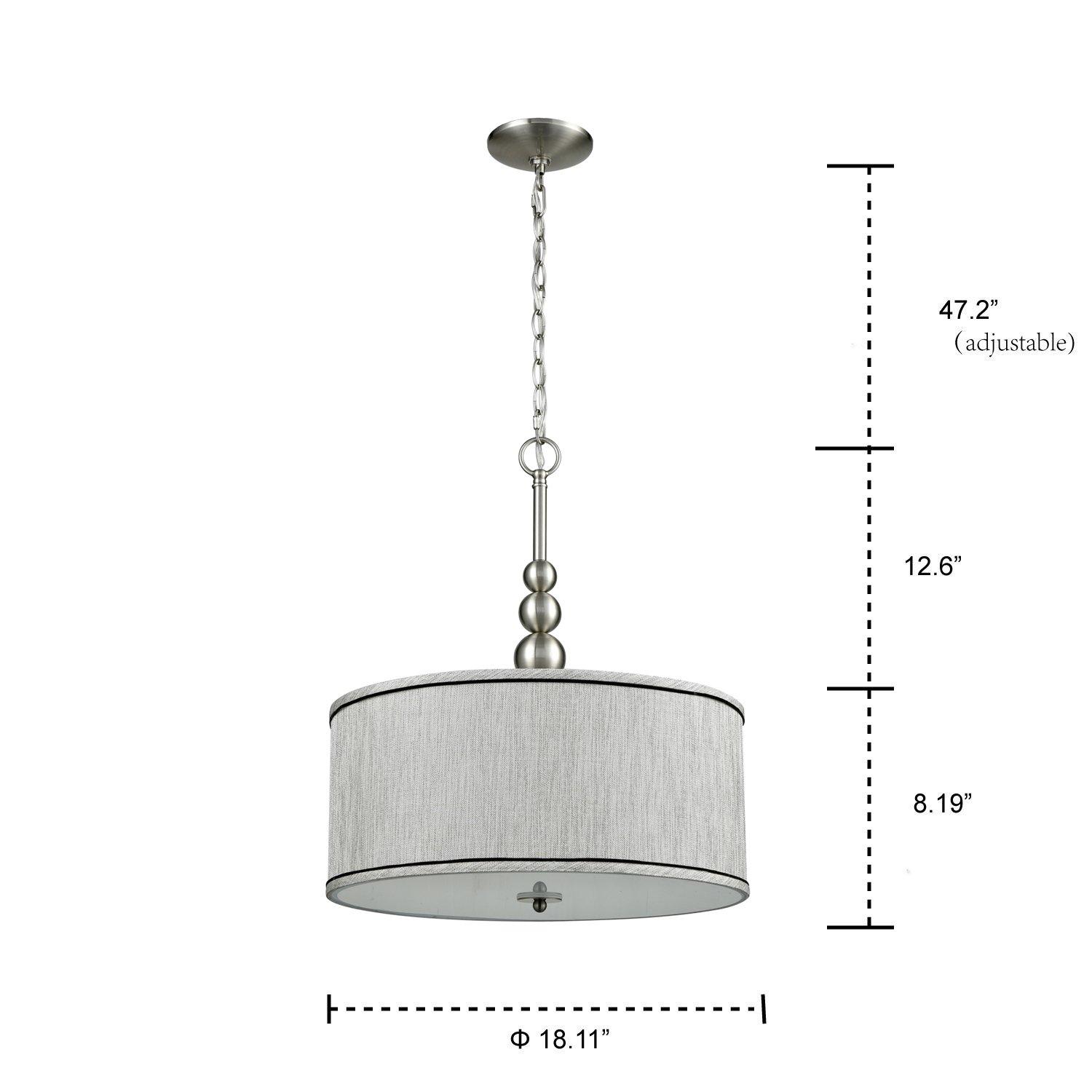Claxy 3-Light Brushed Nickel Pendant Light with Drum Grey Linen Shade