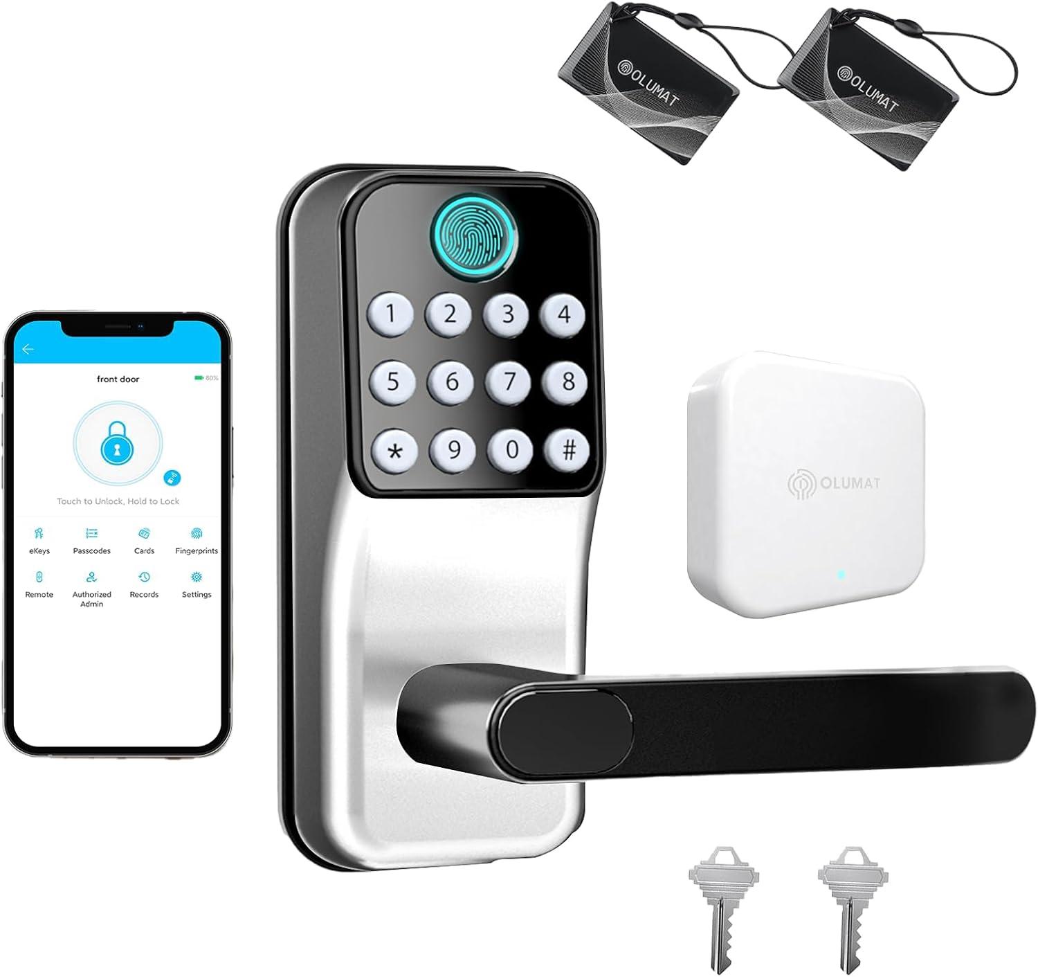 Silver Rectangular Wi-Fi Smart Door Lock with Keypad