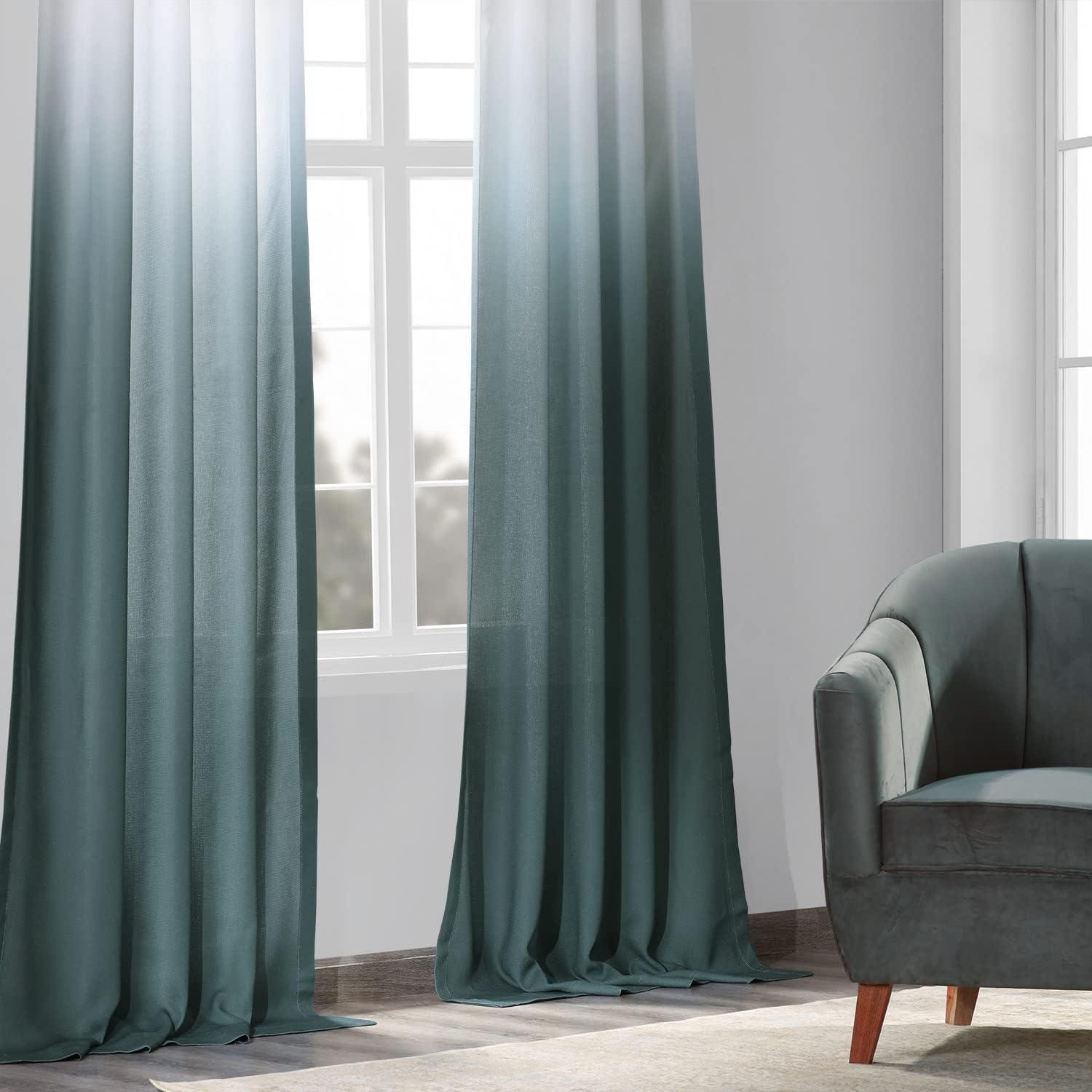 Ombre Aqua Faux Linen Sheer Curtain (1 Panel), Ombre Aqua, 50W X 108L