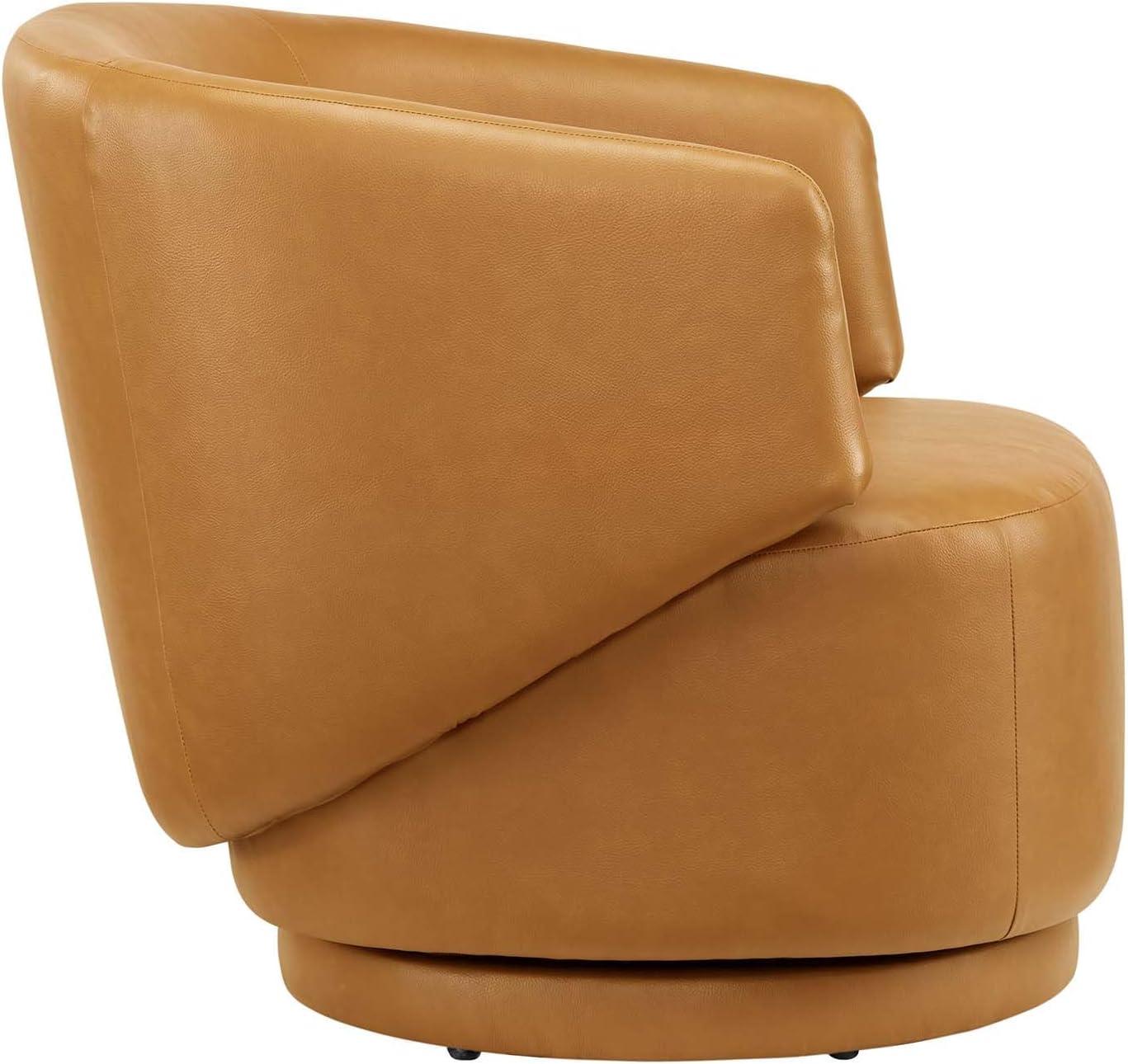 Modway Celestia Upholstered Vegan Faux Leather & Wood Swivel Chair in Tan