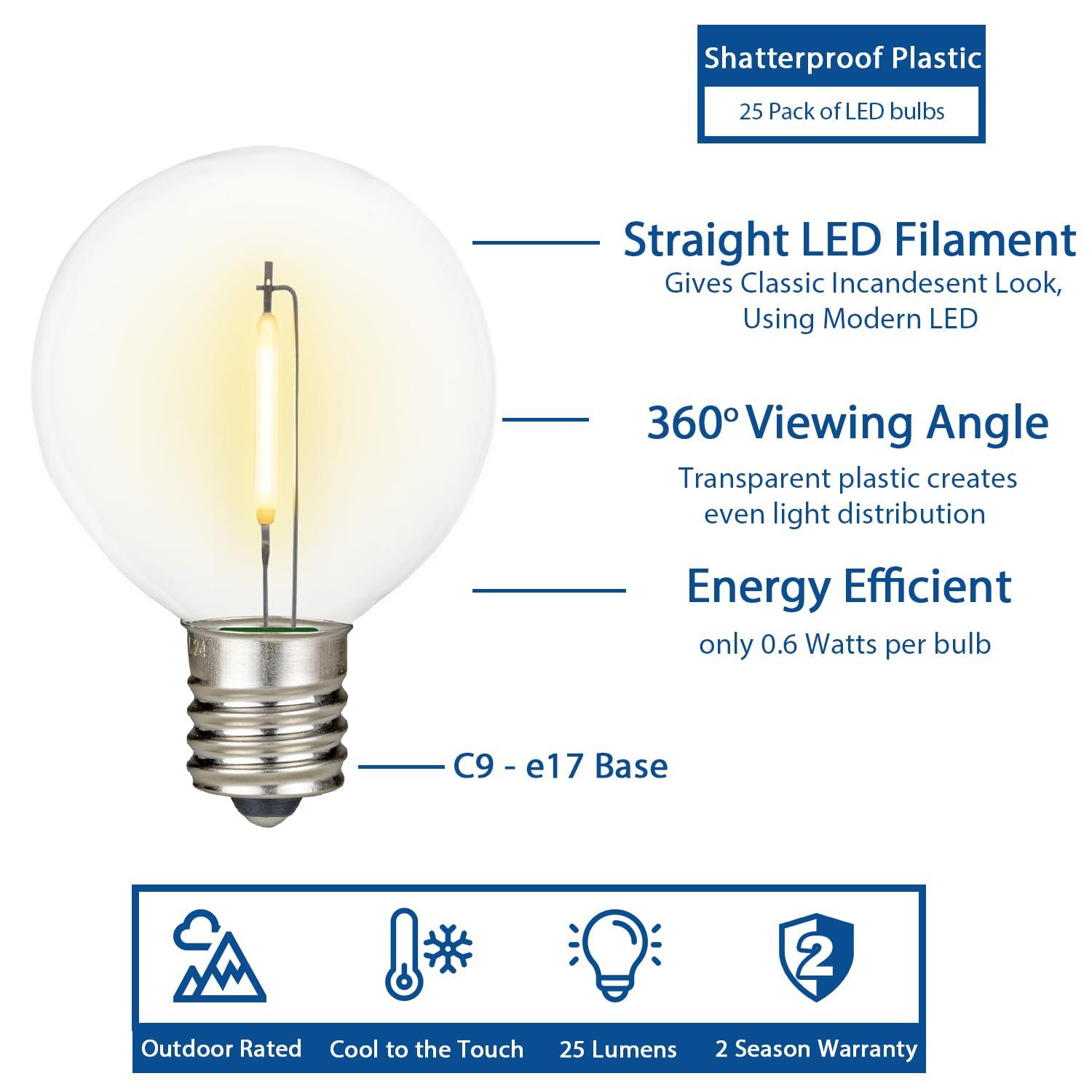 Novelty Lights 50 Feet Warm White LED G50 Globe Plastic Shatterproof Outdoor Patio String Lights, White Wire