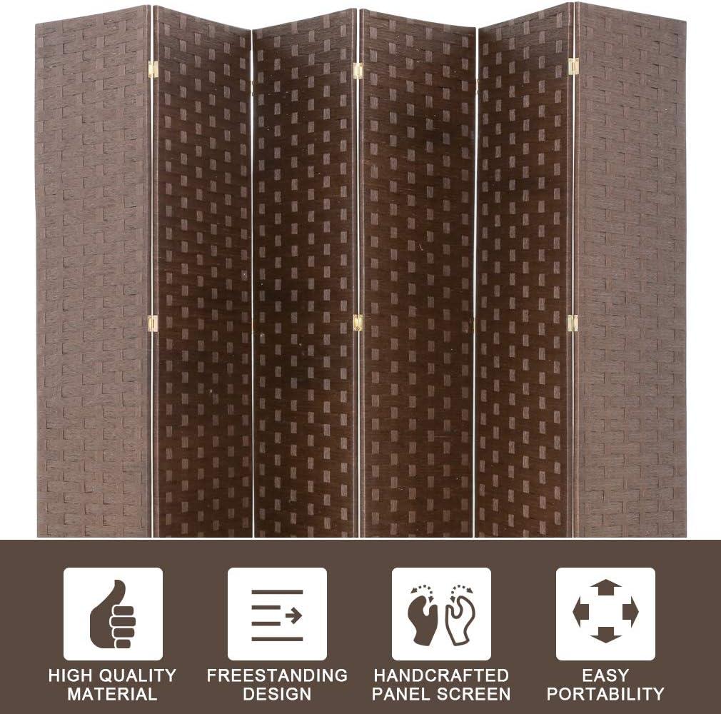 6 Panel  Room Dividers Folding Privacy Screen Partitions Room Dividers Wall Foldable Screen Portable Wood Mesh Woven Design Room Separator Screen for Home Office Bedroom Living Room, Brown