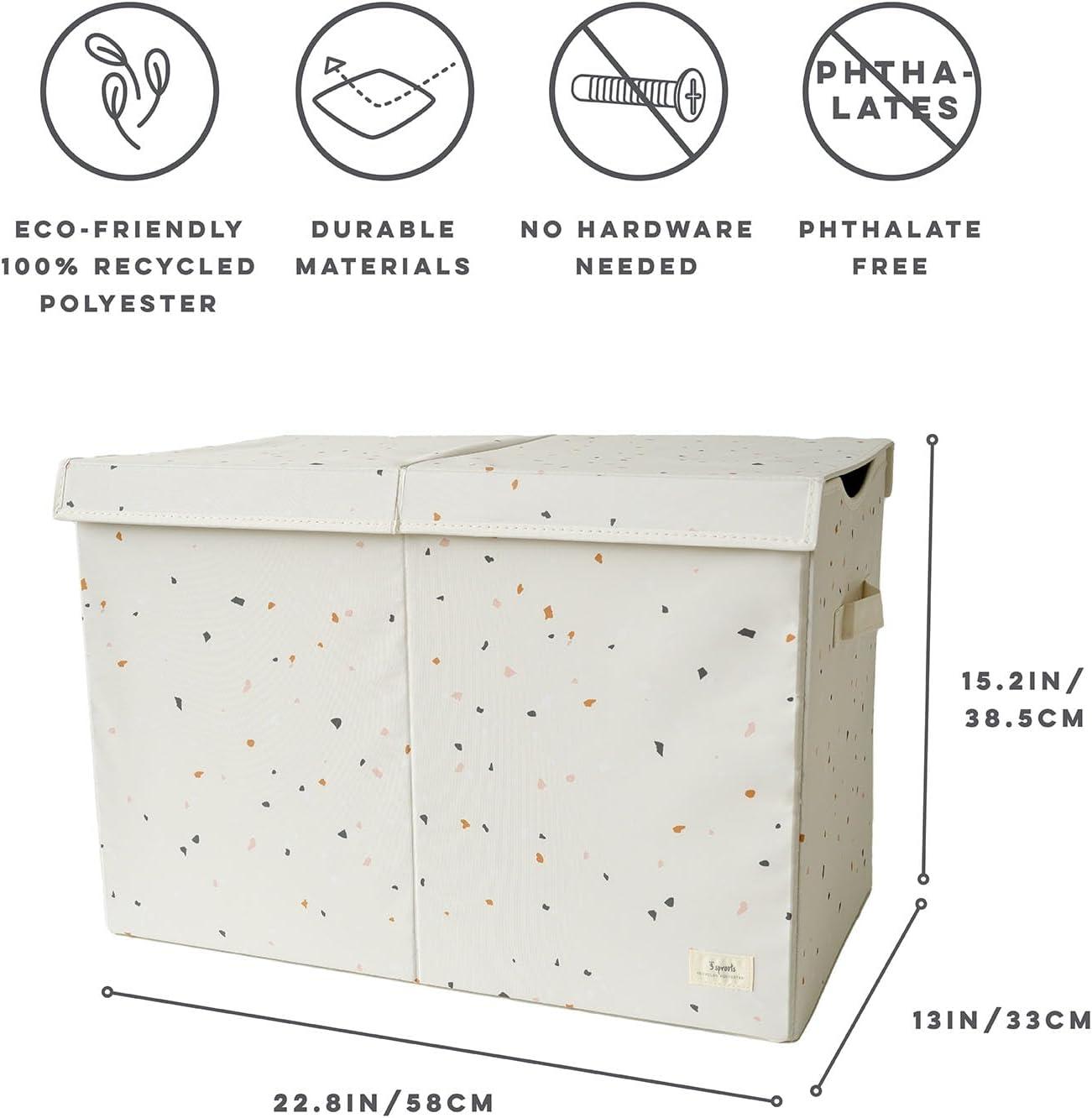 3 Sprouts Recycled Fabric Folding Chest Organizer in Cream Terrazzo - Collapsible Storage Basket Container with Lid & Handles