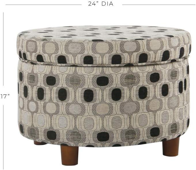 Round Storage Ottoman Black Geo - HomePop: Upholstered Medallion Pattern, Plywood & Hardwood Frame, 250 lbs Capacity