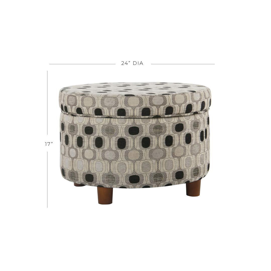 Round Storage Ottoman Black Geo - HomePop: Upholstered Medallion Pattern, Plywood & Hardwood Frame, 250 lbs Capacity