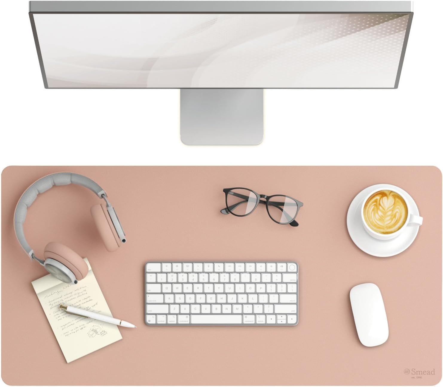 Smead Vegan Leather Desk Pads 31.5 x 15.7 Light Pink 64834