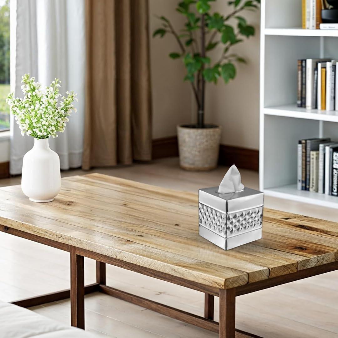Monarch Abode Geometric Embossed Metal Tissue Box Cover