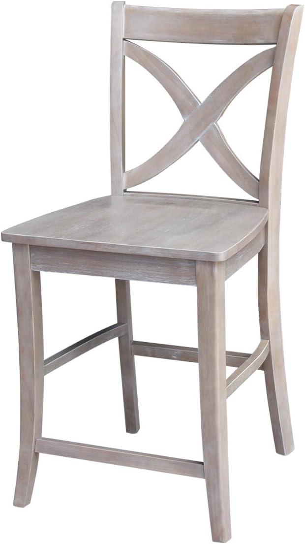 24" Vinyard Counter Height Barstool Washed Gray/Taupe - International Concepts: Solid Wood, X-Back Design