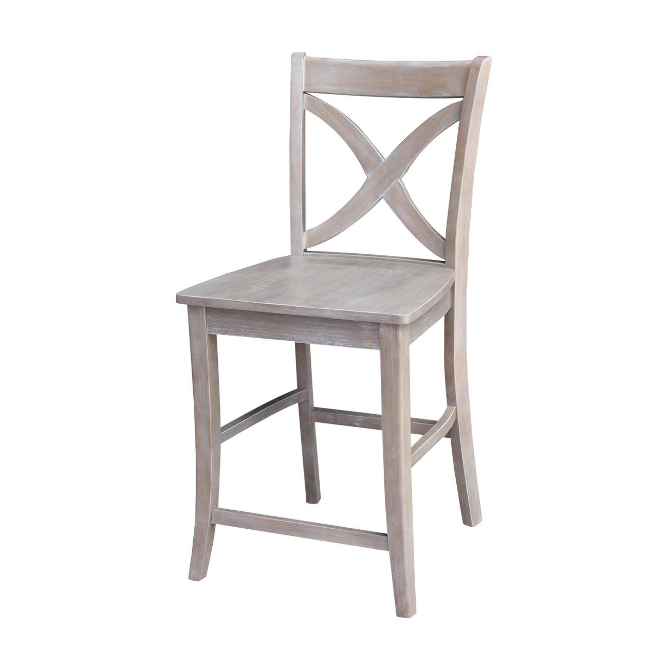 24" Vinyard Counter Height Barstool Washed Gray/Taupe - International Concepts: Solid Wood, X-Back Design