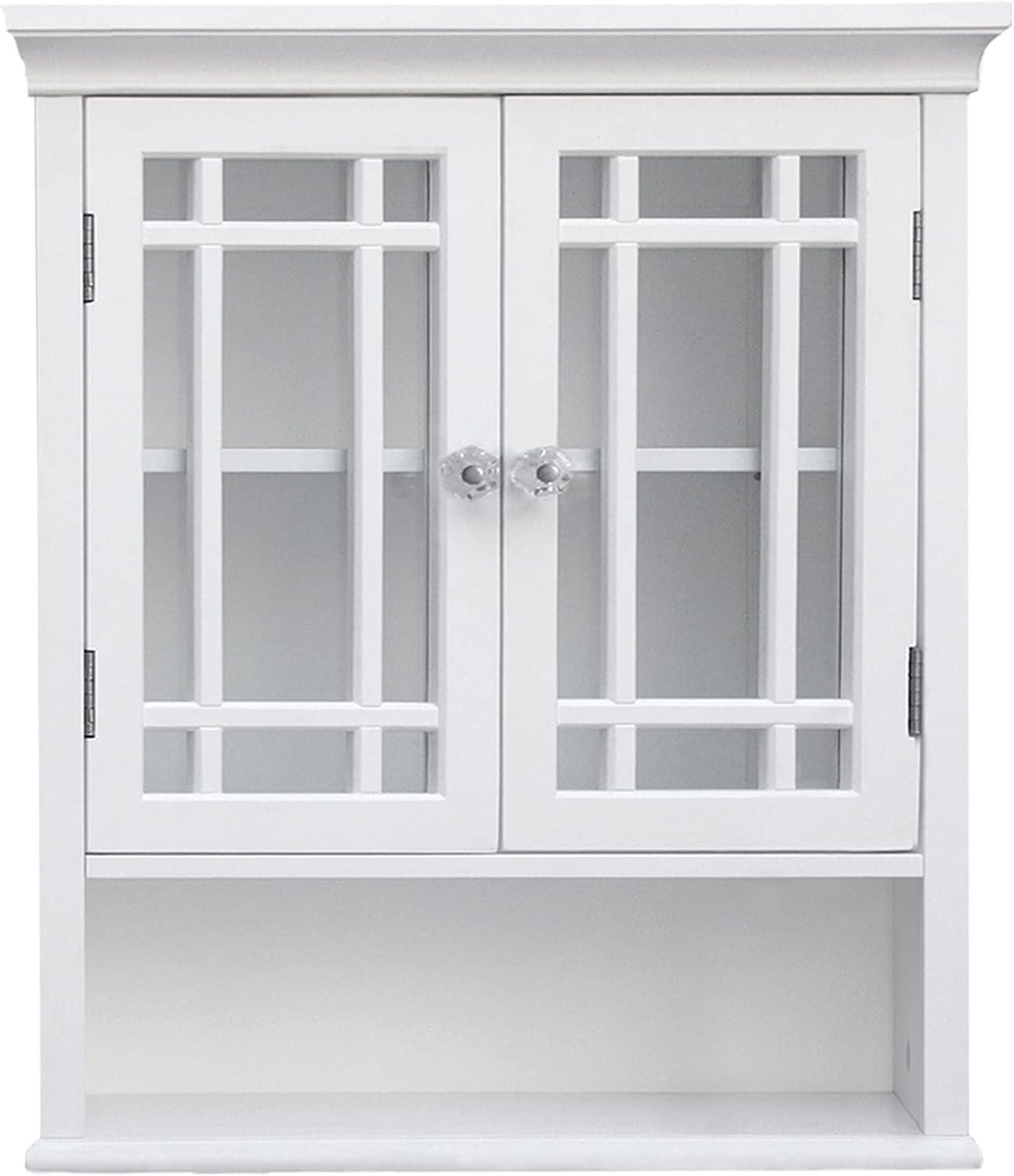 White MDF Wall Cabinet with Glass Doors and Adjustable Shelf