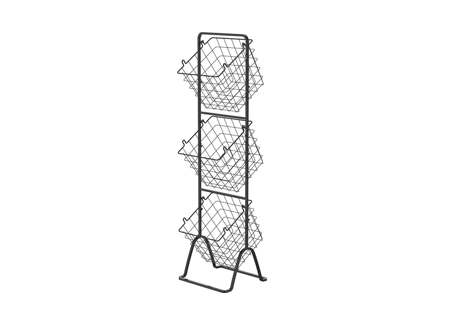 Oceanstar 3-Tier Metal Wire Storage Basket Stand with Removable Baskets – Black
