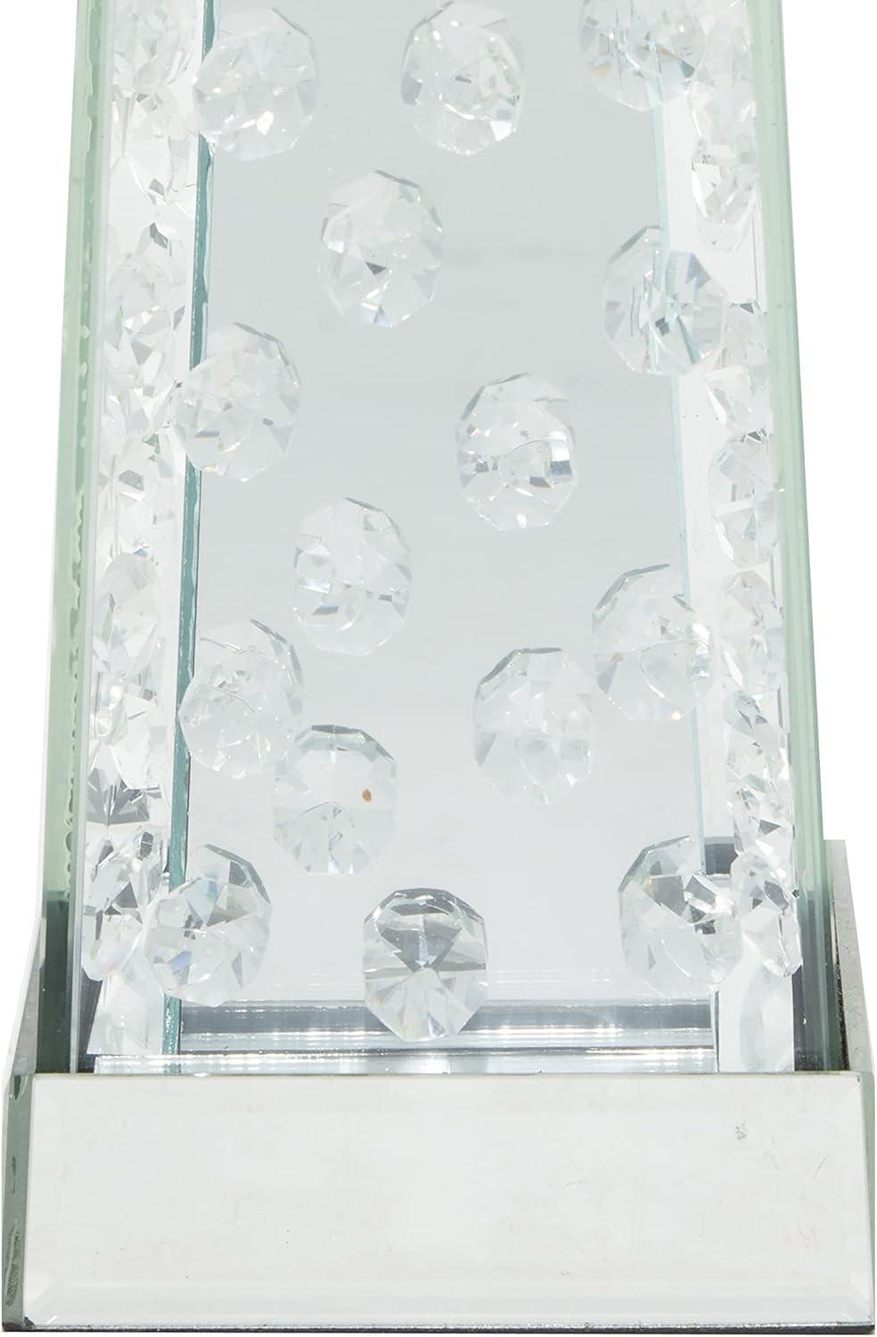 House of Hampton® Glass Pillar Silver Hurricane Lamp with Mirrored Accents