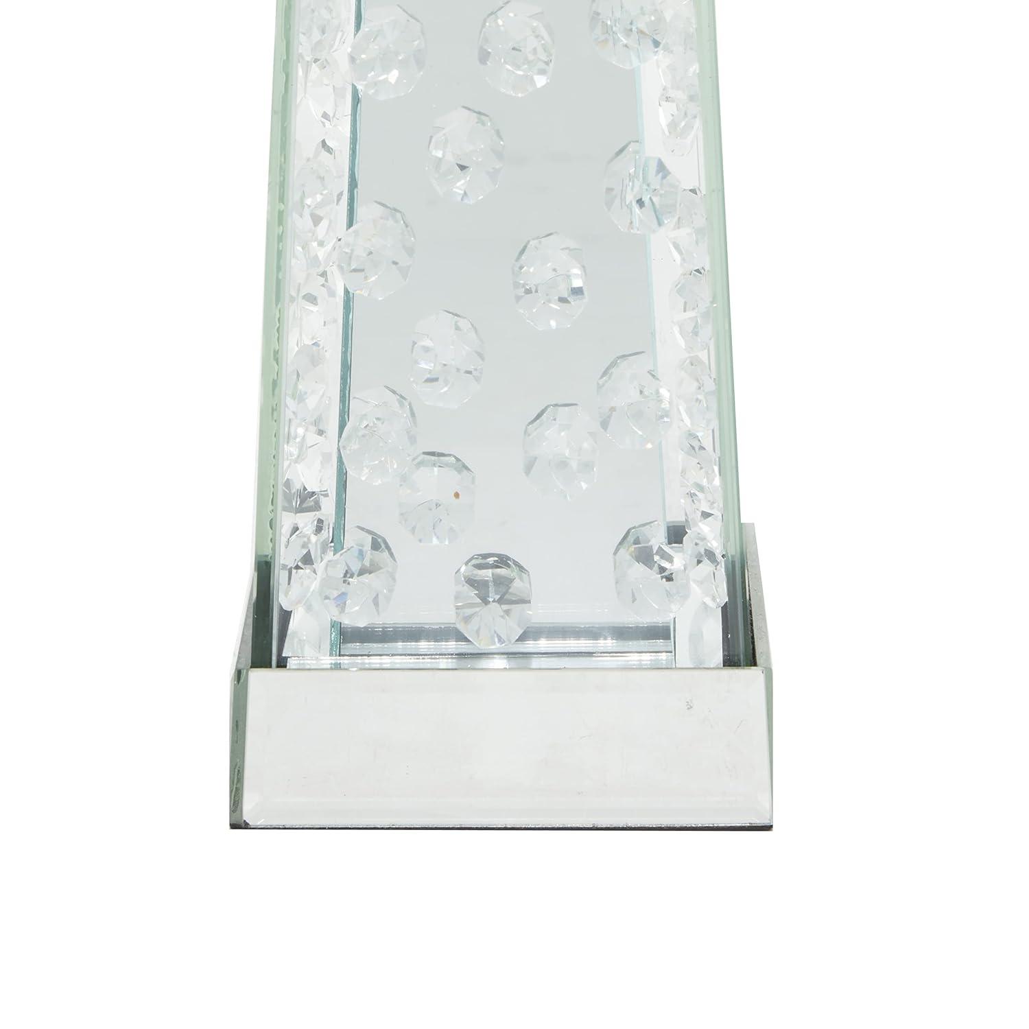 House of Hampton® Glass Pillar Silver Hurricane Lamp with Mirrored Accents