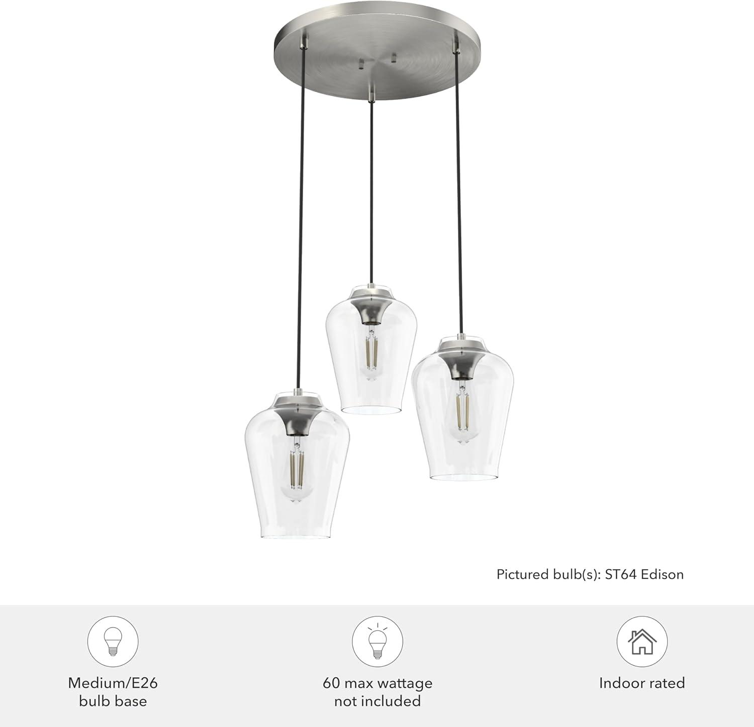 Hunter Vidria Brushed Nickel 3 Light Cluster Ceiling Light Fixture