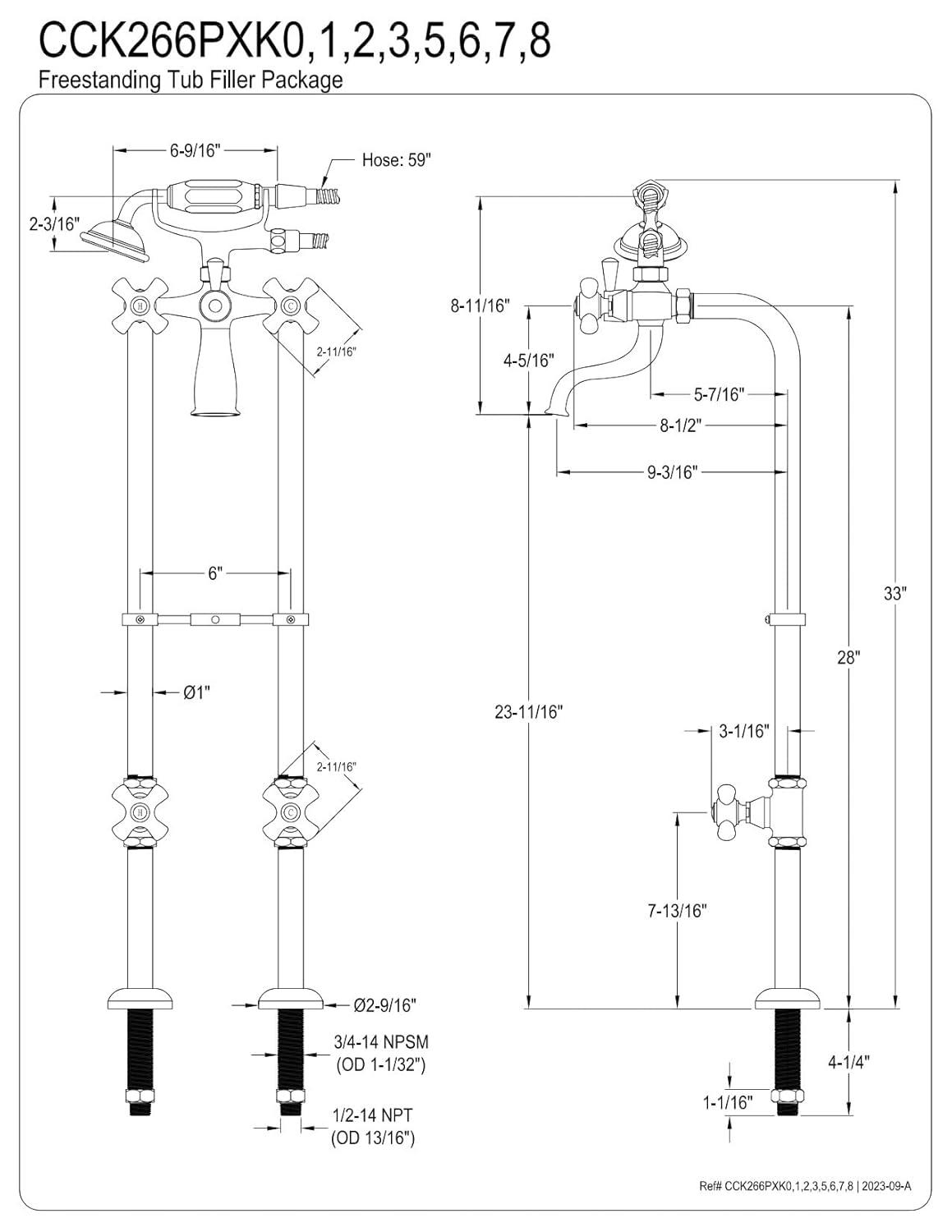 Kingston Brass CCK266PXK7 Kingston Brass Kingston Three-Handle 2-Hole Freestanding Clawfoot Tub Faucet Package with Supply Line and Stop Valve
