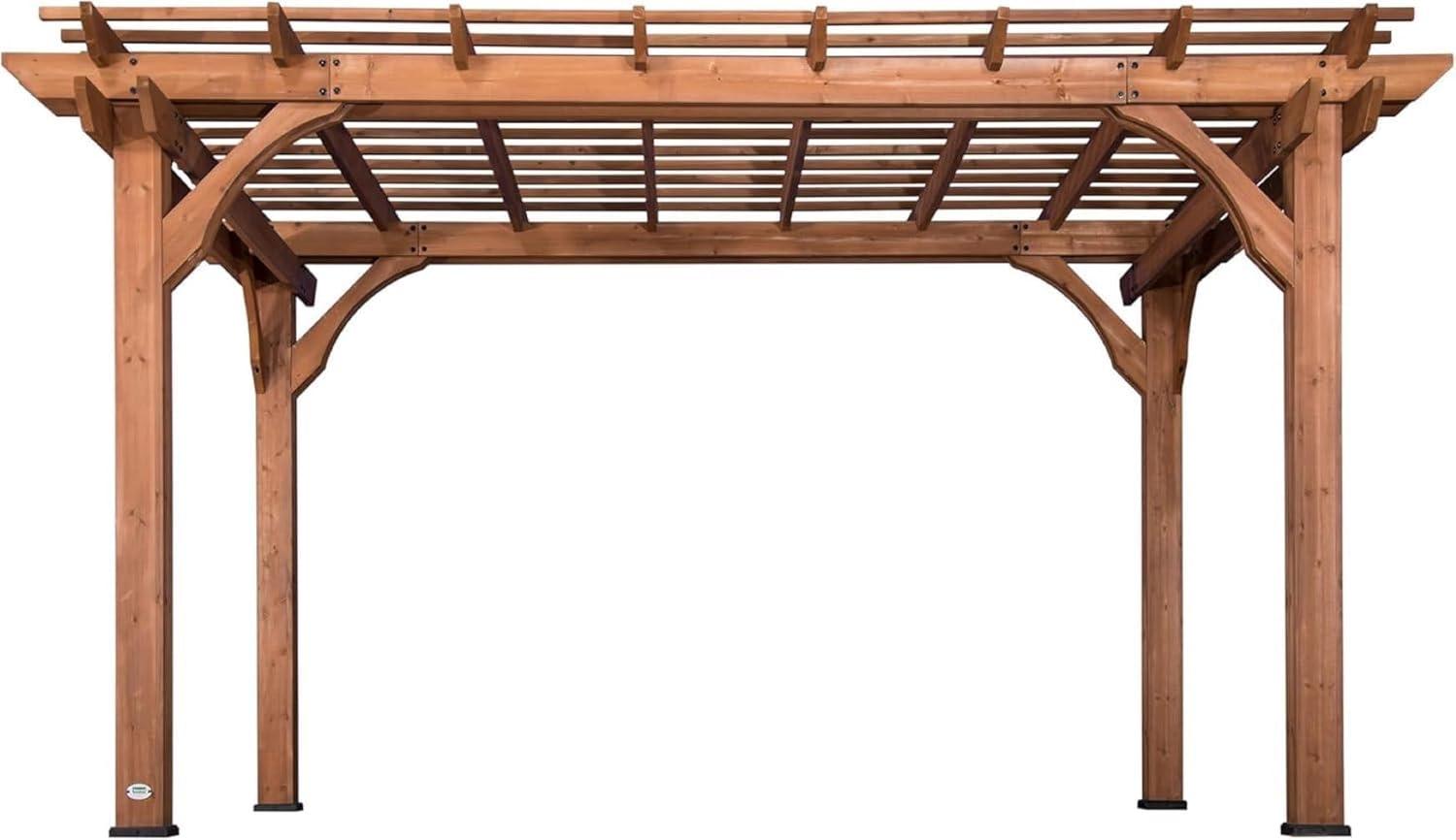 Medium Brown Cedar Wood Outdoor Pergola with Diagonal Braces