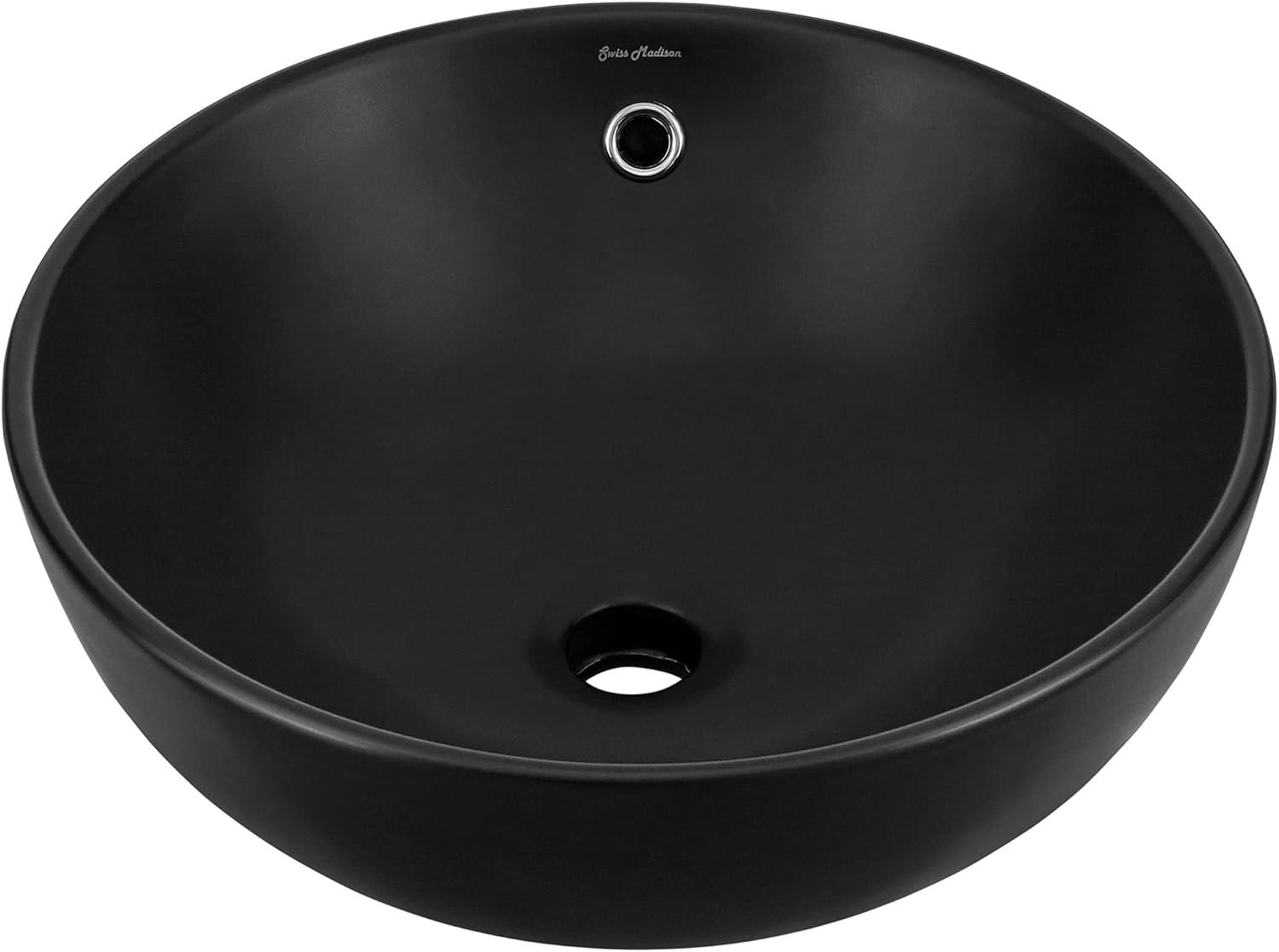 Matte Black Ceramic Round Above-Counter Vessel Sink