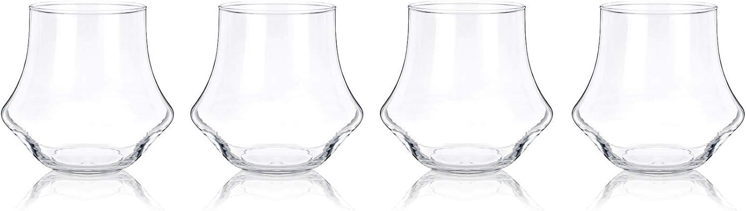 True Whiskey Glasses, Tumblers for Bourbon, Scotch, Curved Stylish Whisky Sipping Glass, 12 Ounces, set of 4