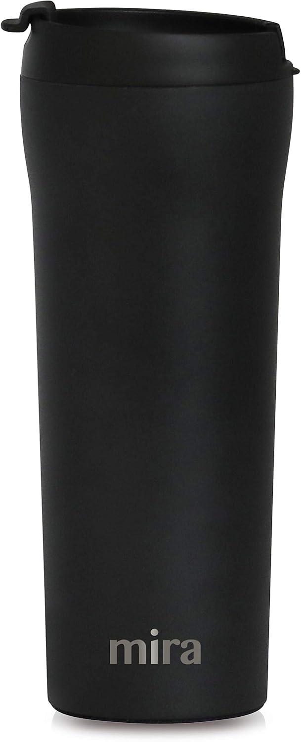 MIRA 16oz Insulated Coffee Travel Mug, Stainless Steel with Screw On Flip Lid, Black