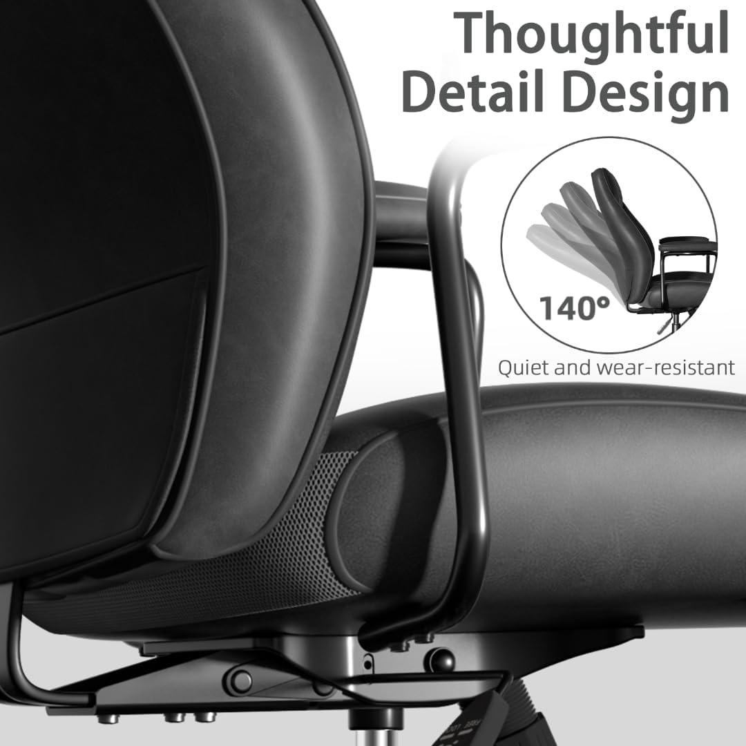 Mid Century Modern Office Chair, Vintage Leather Desk Chair With Wheels and Arms, Home Office Task Chair