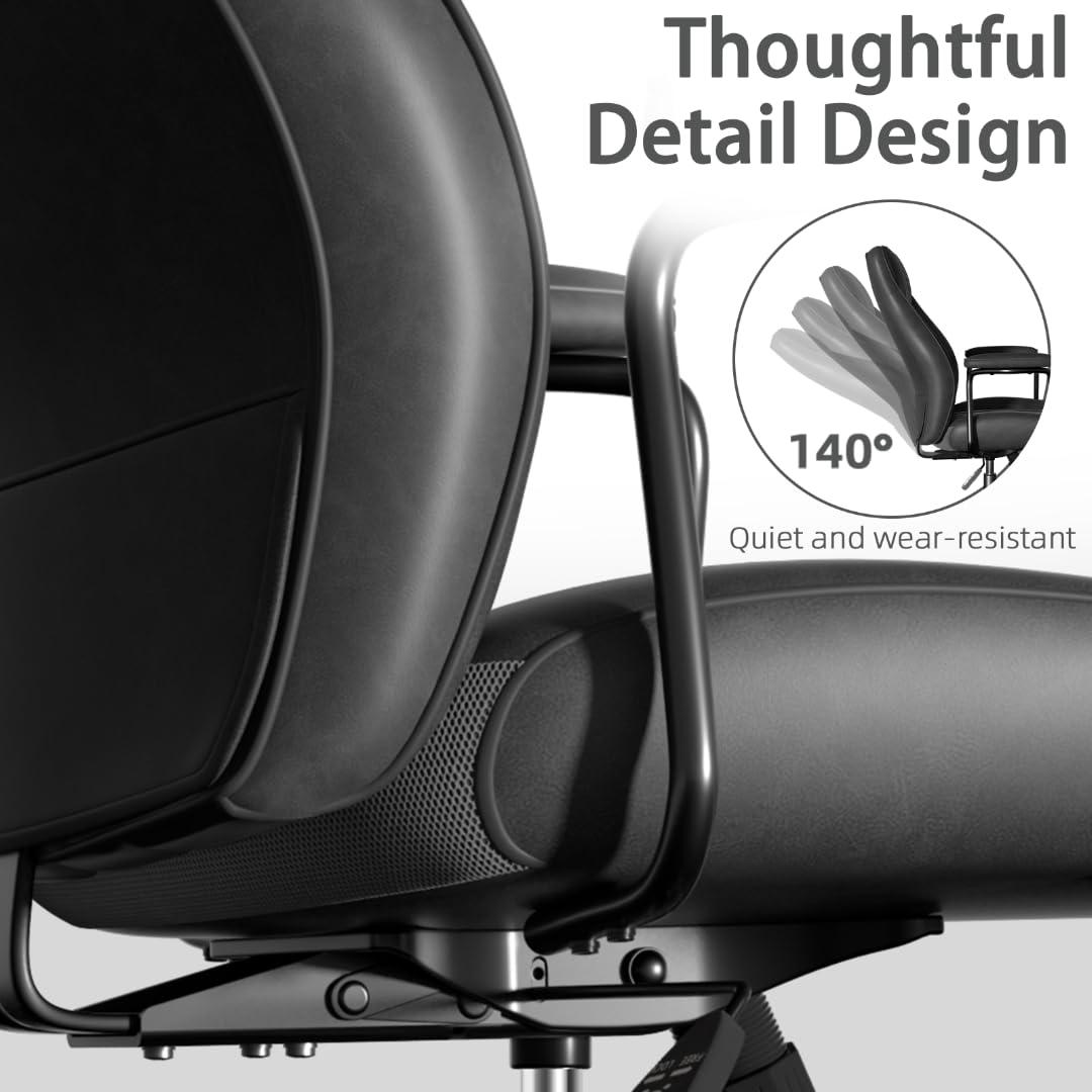 Mid Century Modern Office Chair, Vintage Leather Desk Chair With Wheels and Arms, Home Office Task Chair