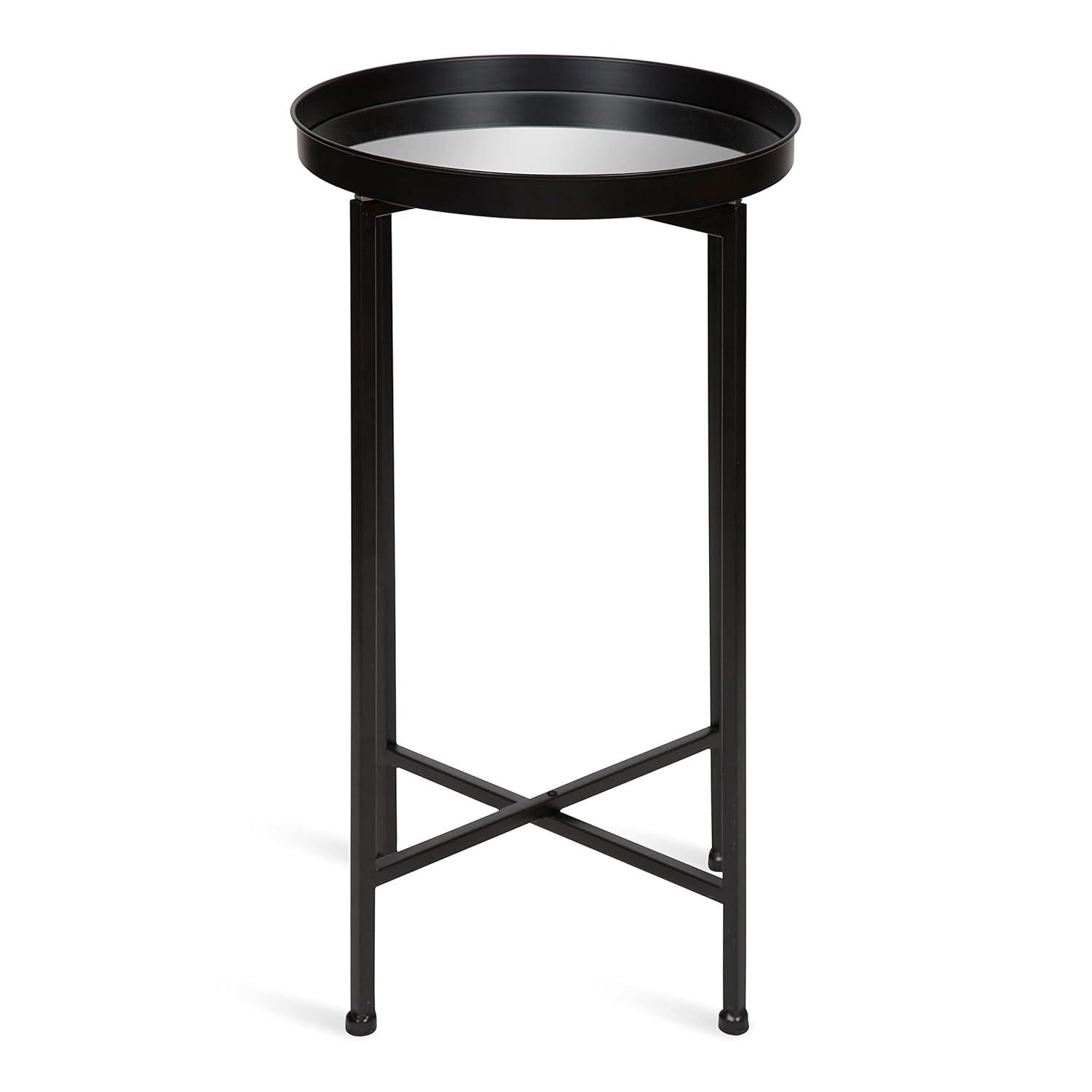 Kate and Laurel Celia Round Metal Tea Table, 14x14x25.75, Black and Mirror