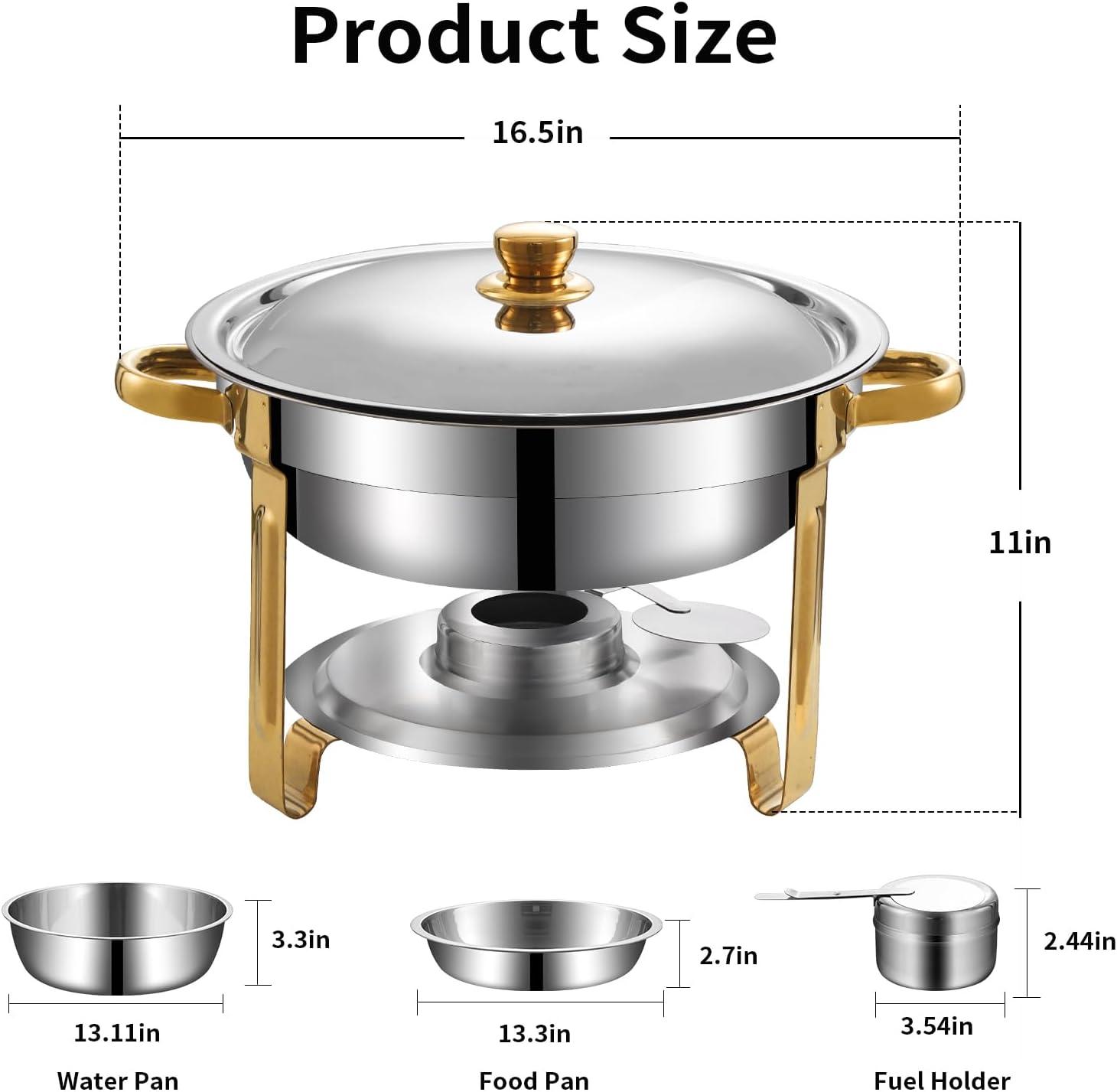 WhizMax Chafing Dish Buffet Set 2 Pack 5QT, Stainless Steel Round Chafing Dishes for Buffet with Lid Holder & Glass Lid, Gold