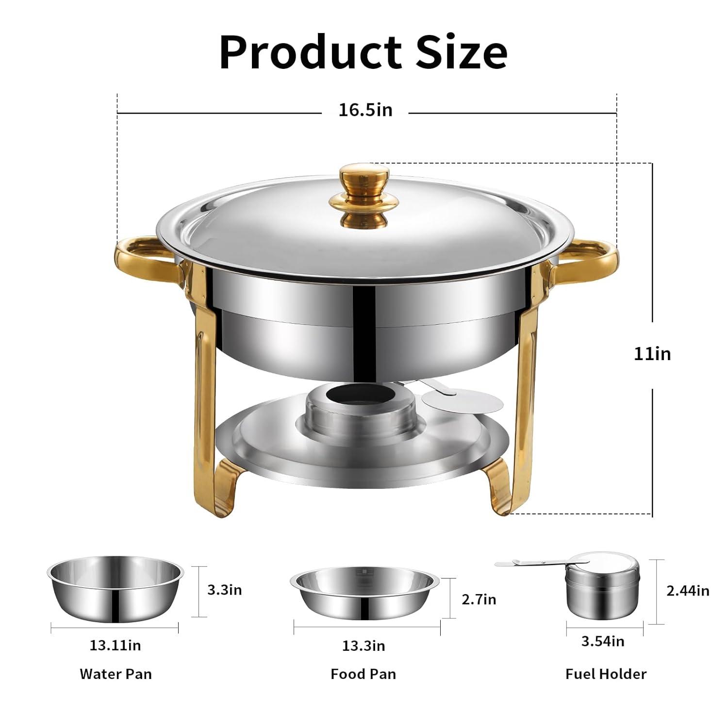 WhizMax Chafing Dish Buffet Set 2 Pack 5QT, Stainless Steel Round Chafing Dishes for Buffet with Lid Holder & Glass Lid, Gold
