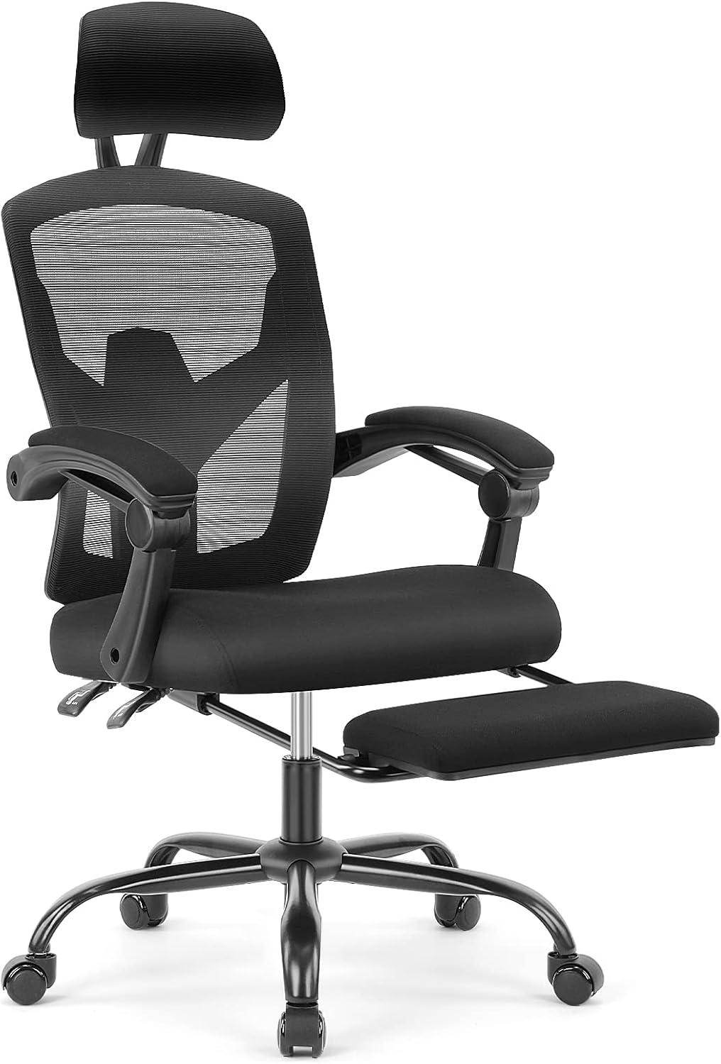 High Back Dark Black Mesh Executive Office Chair with Footrest