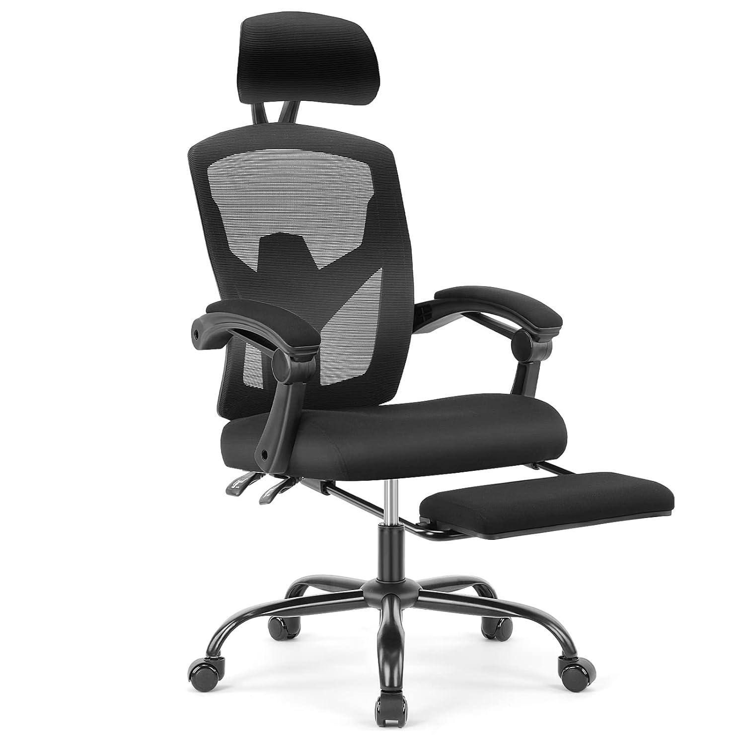 High Back Dark Black Mesh Executive Office Chair with Footrest