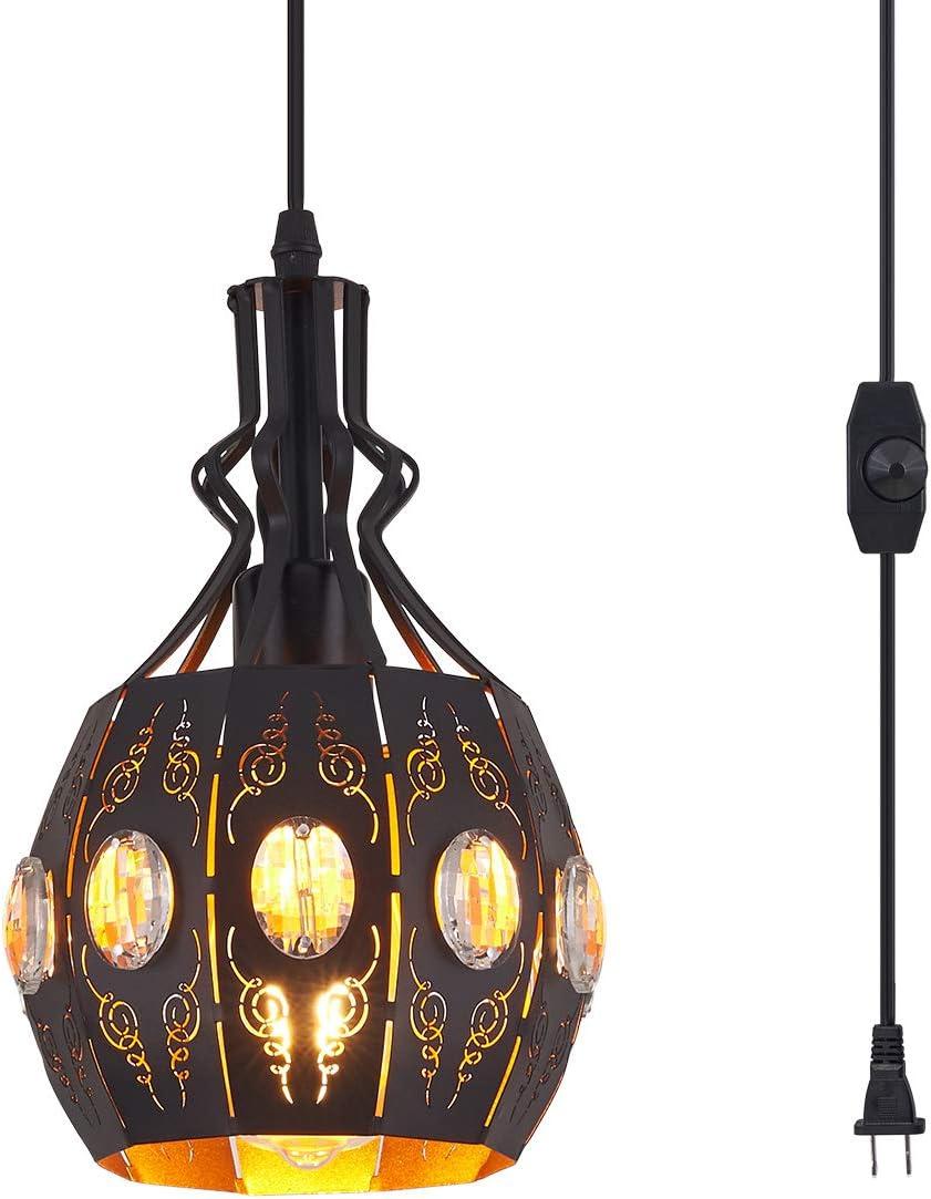 Black Vintage Crystal Iron Plug-in Pendant Light