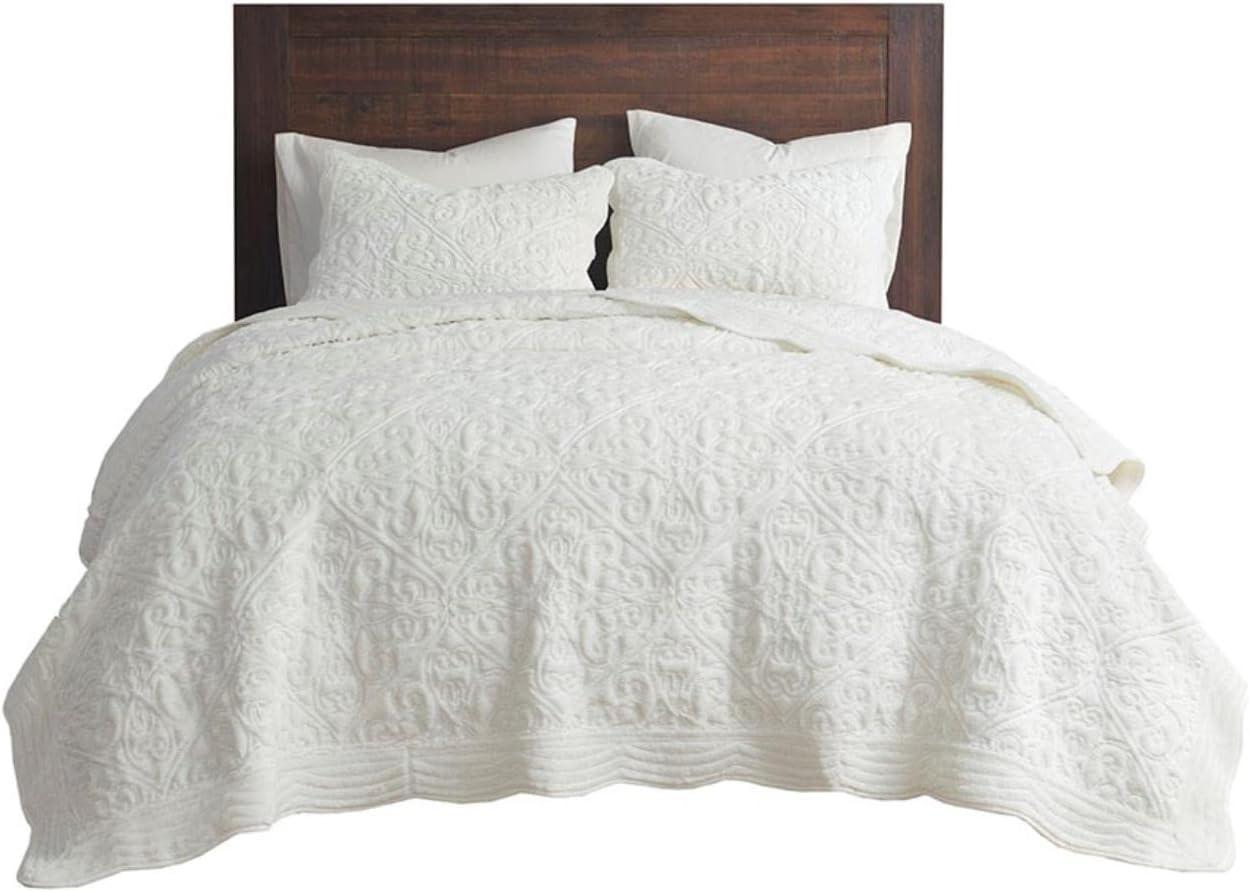 Aster Ivory 3 Piece Embroidered Faux Fur Coverlet Set